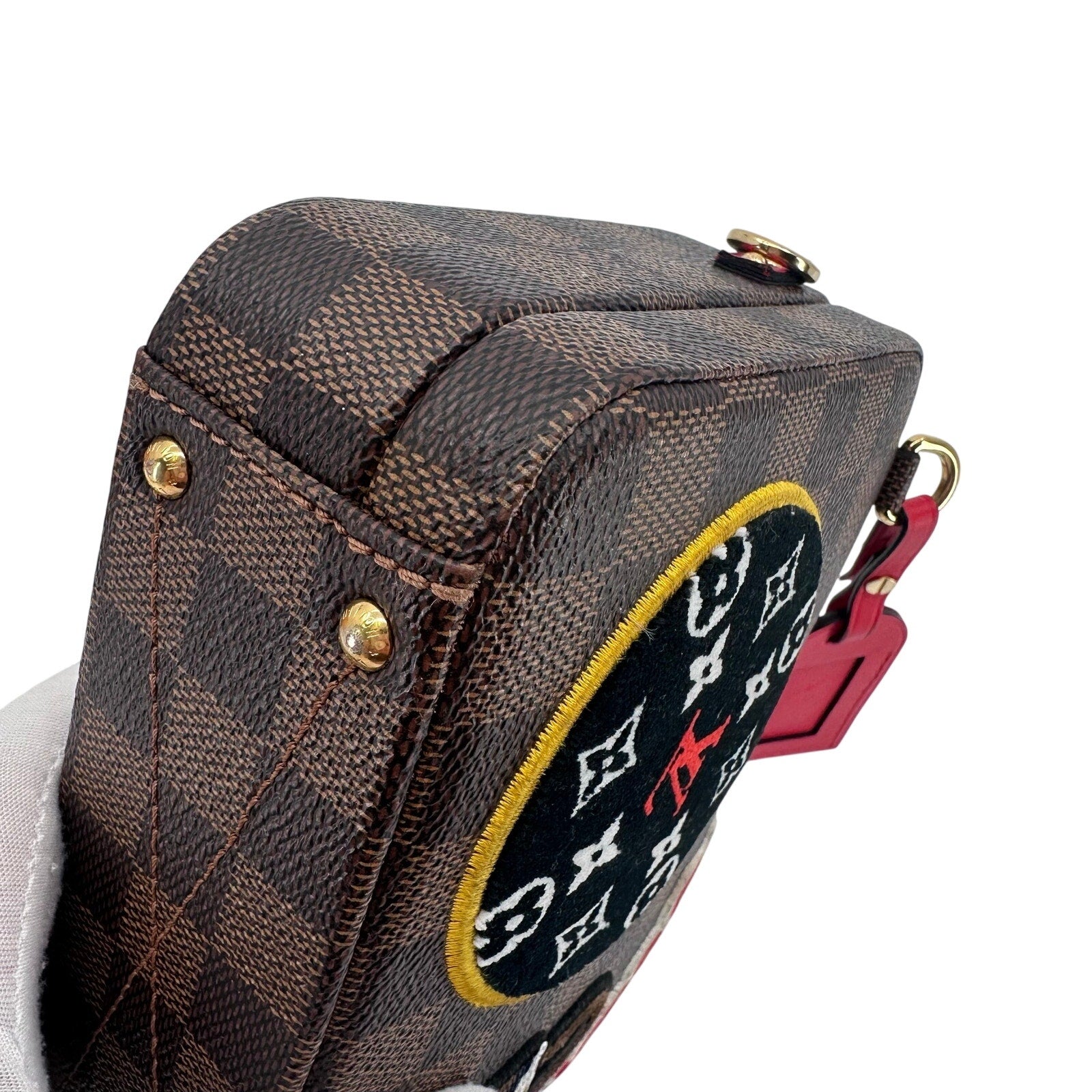 Louis Vuitton LV Damier Ebene Stories Box Trunk Crossbody Bag With Patches Full Set