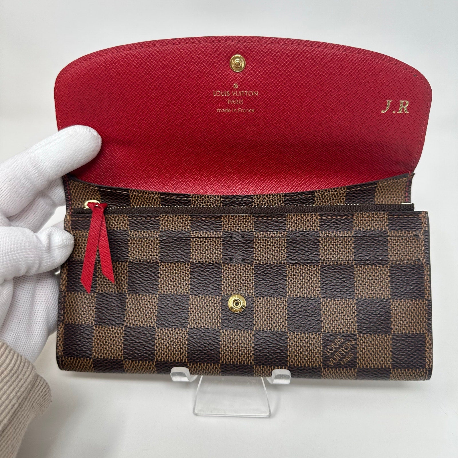 Louis Vuitton LV Damier Ebene Emilie Wallet Red