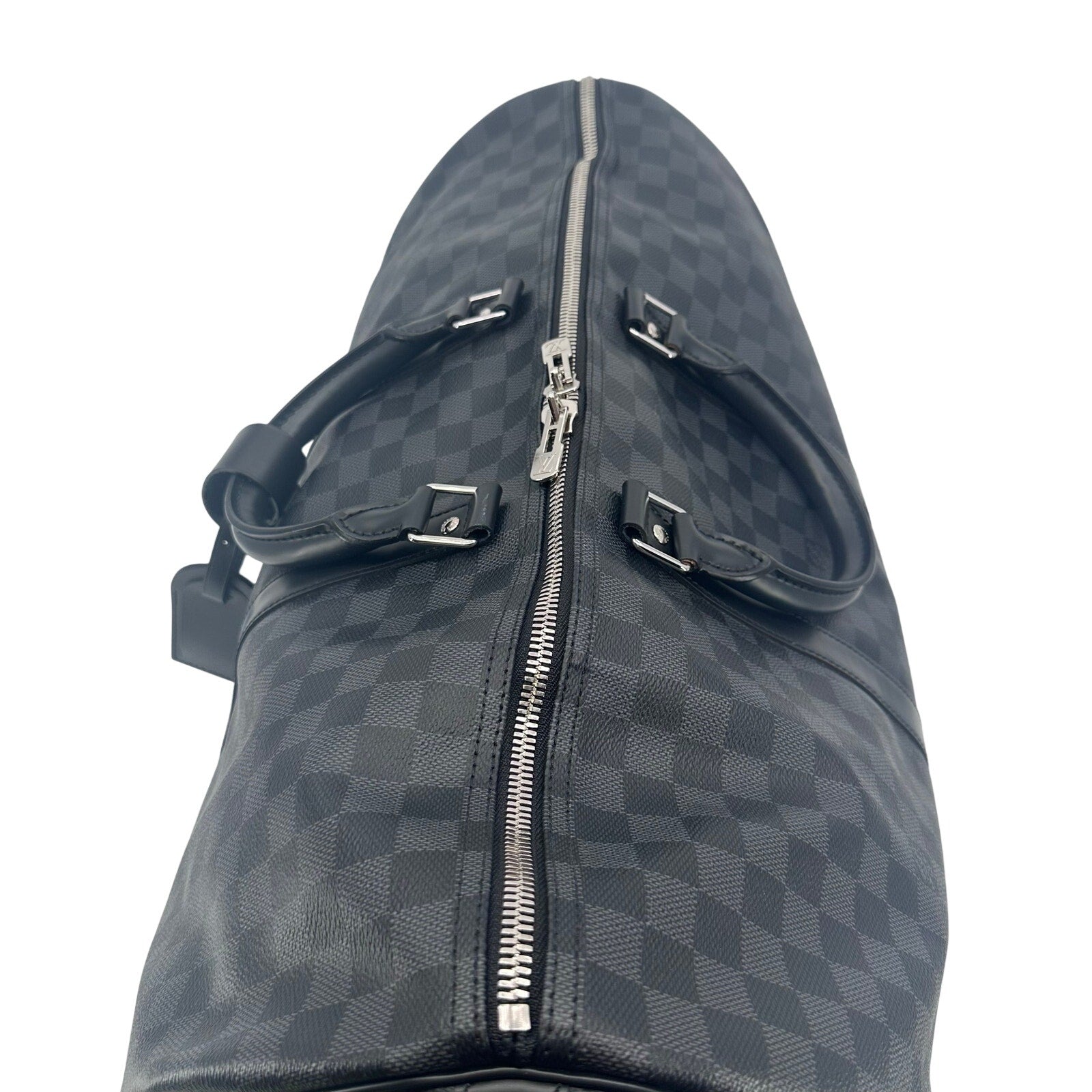 Louis Vuitton LV Damier Graphite Black Gray Keepall 55 Bandolier Duffle Bag