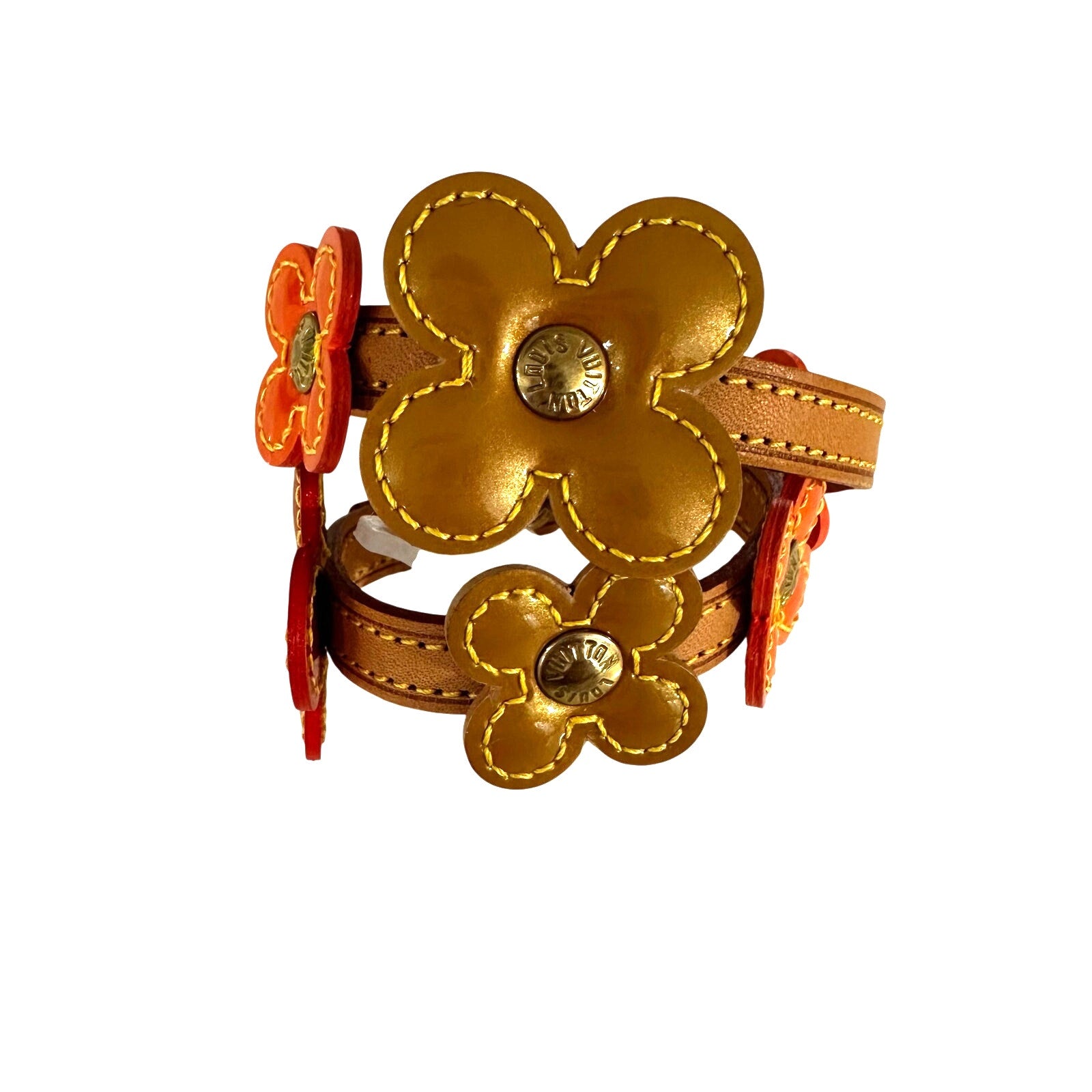 Louis Vuitton LV Monogram Vernis Lexington Flower Double Wrap Bracelet Orange Gold