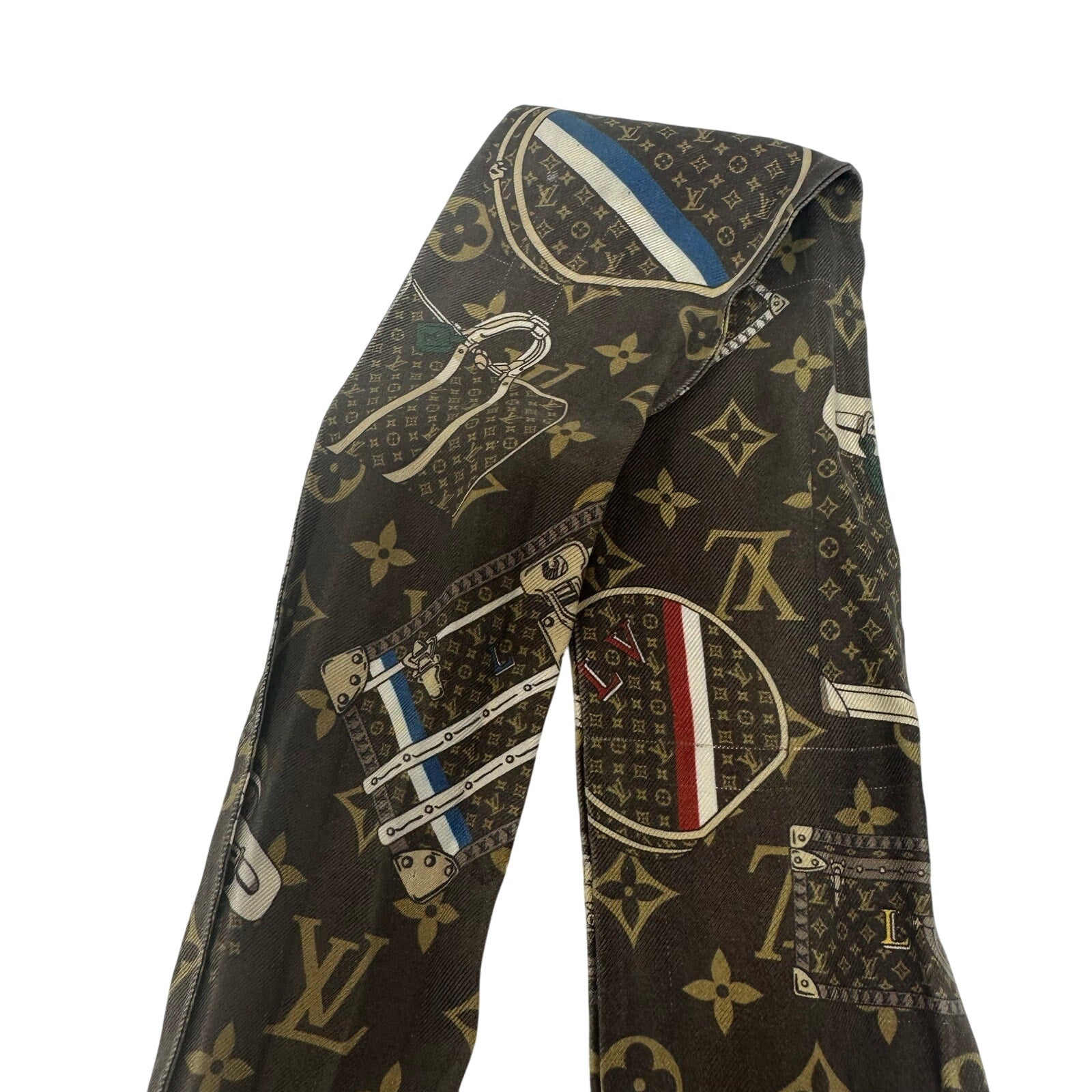 Louis Vuitton LV Silk Scarf Monogram Brown Trunk Twilly