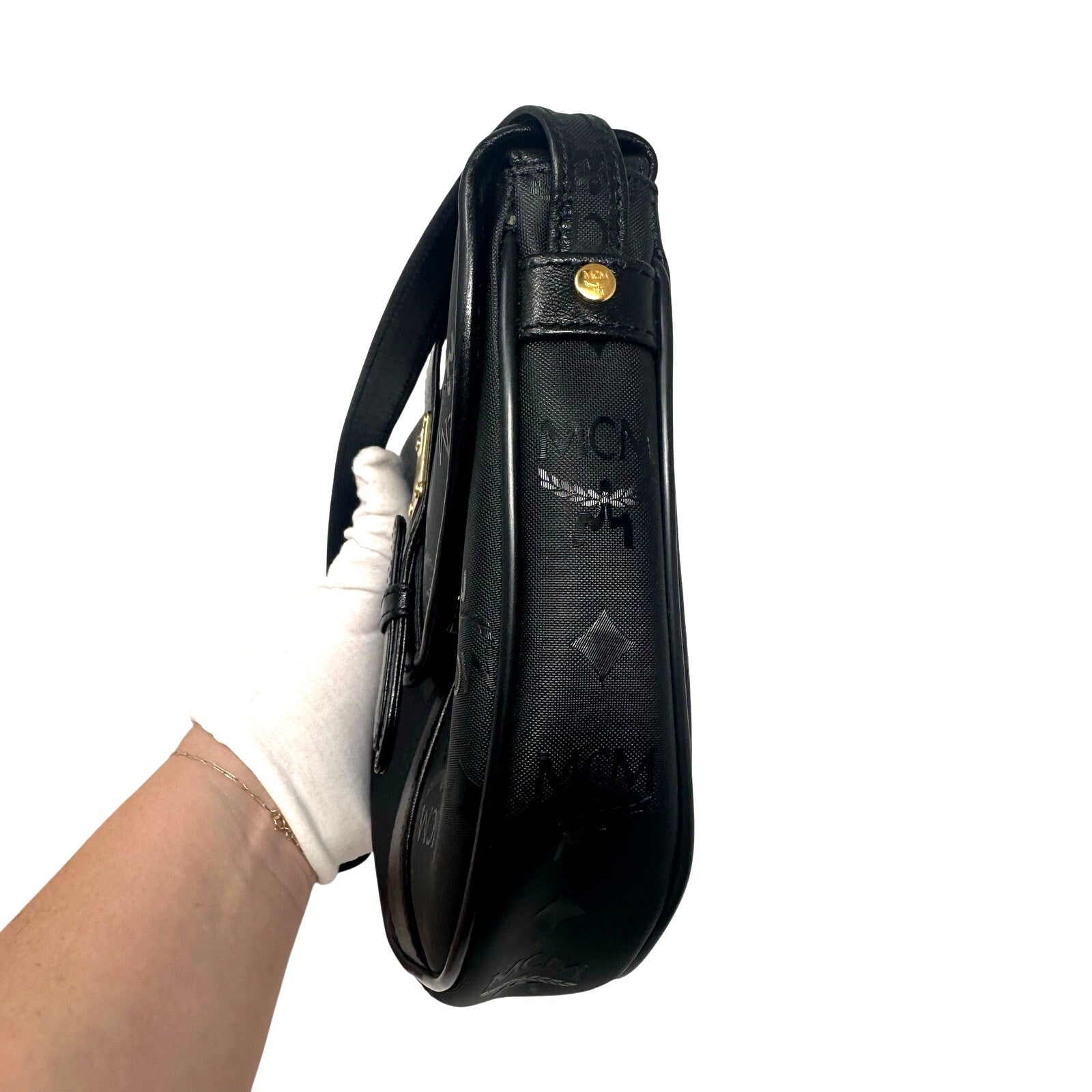 Vintage MCM Black Visettos Signature Crossbody Bag