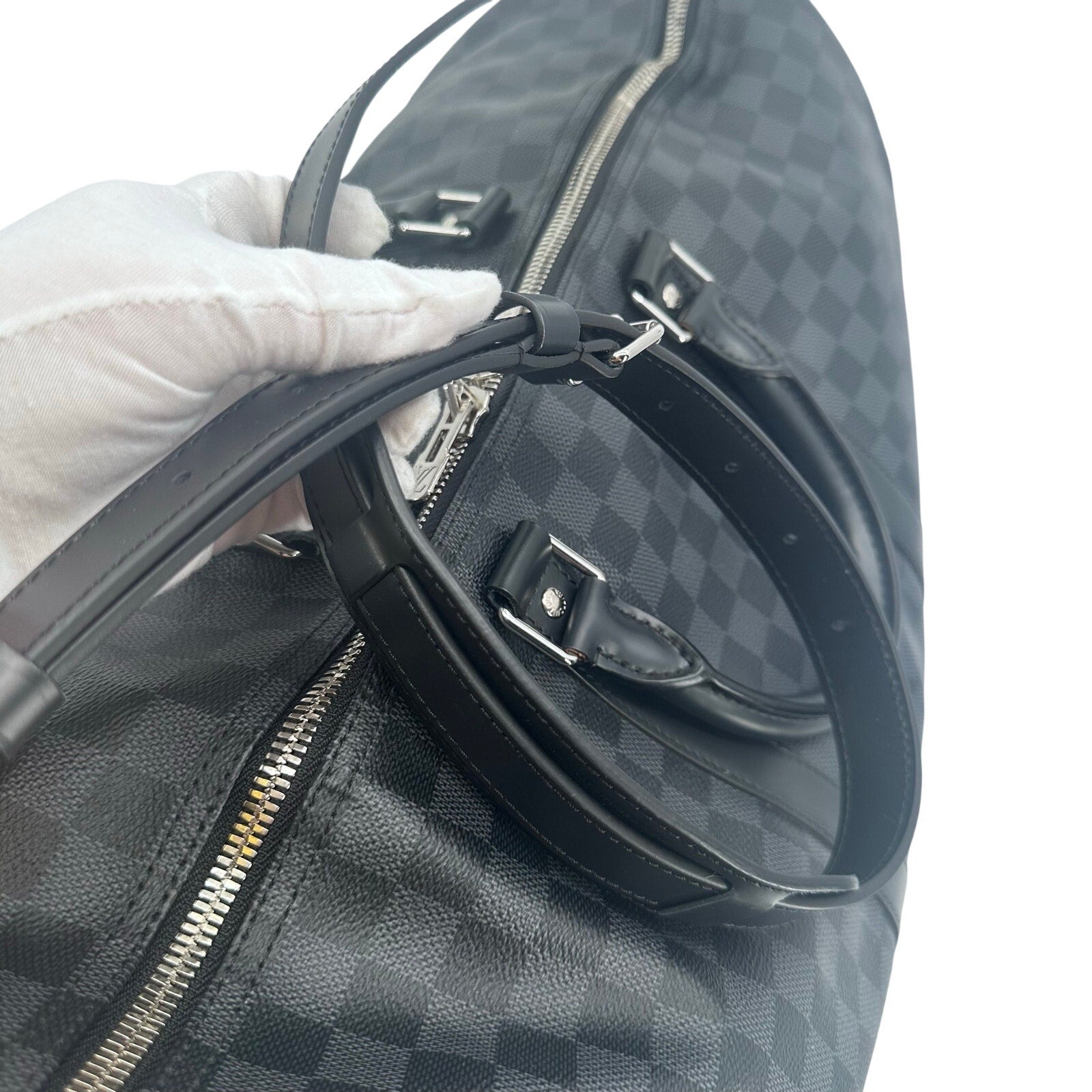 Louis Vuitton LV Damier Graphite Black Gray Keepall 55 Bandolier Duffle Bag
