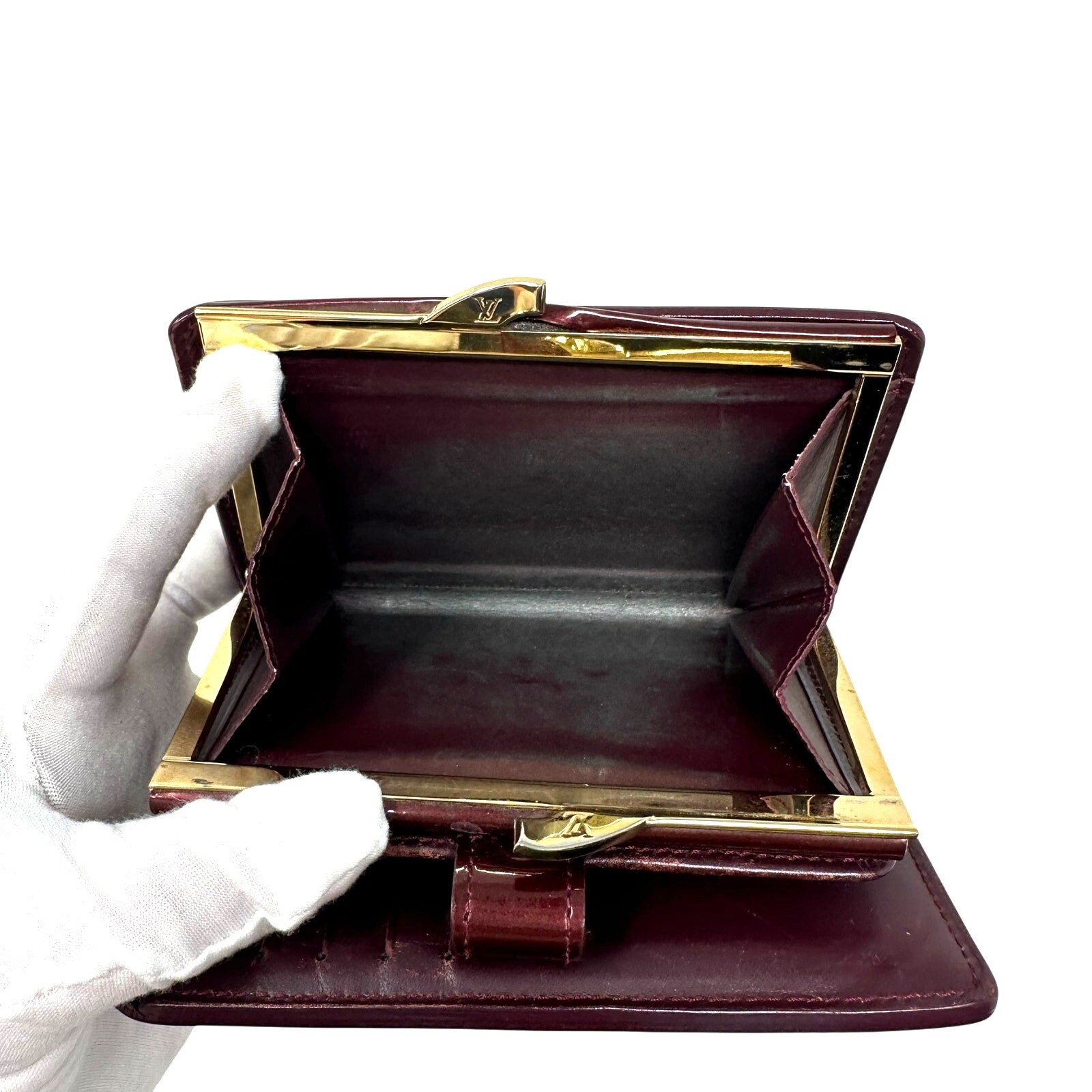 Louis Vuitton LV Vernis Monogram Kisslock Wallet Burgundy