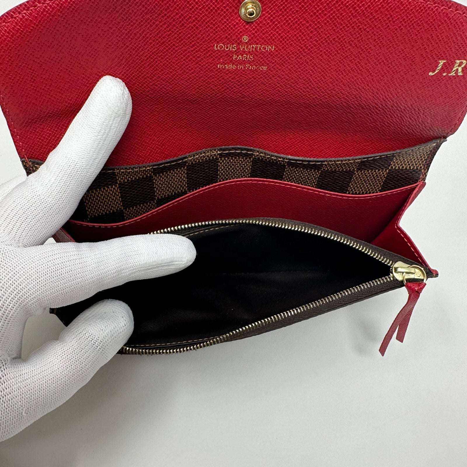 Louis Vuitton LV Damier Ebene Emilie Wallet Red