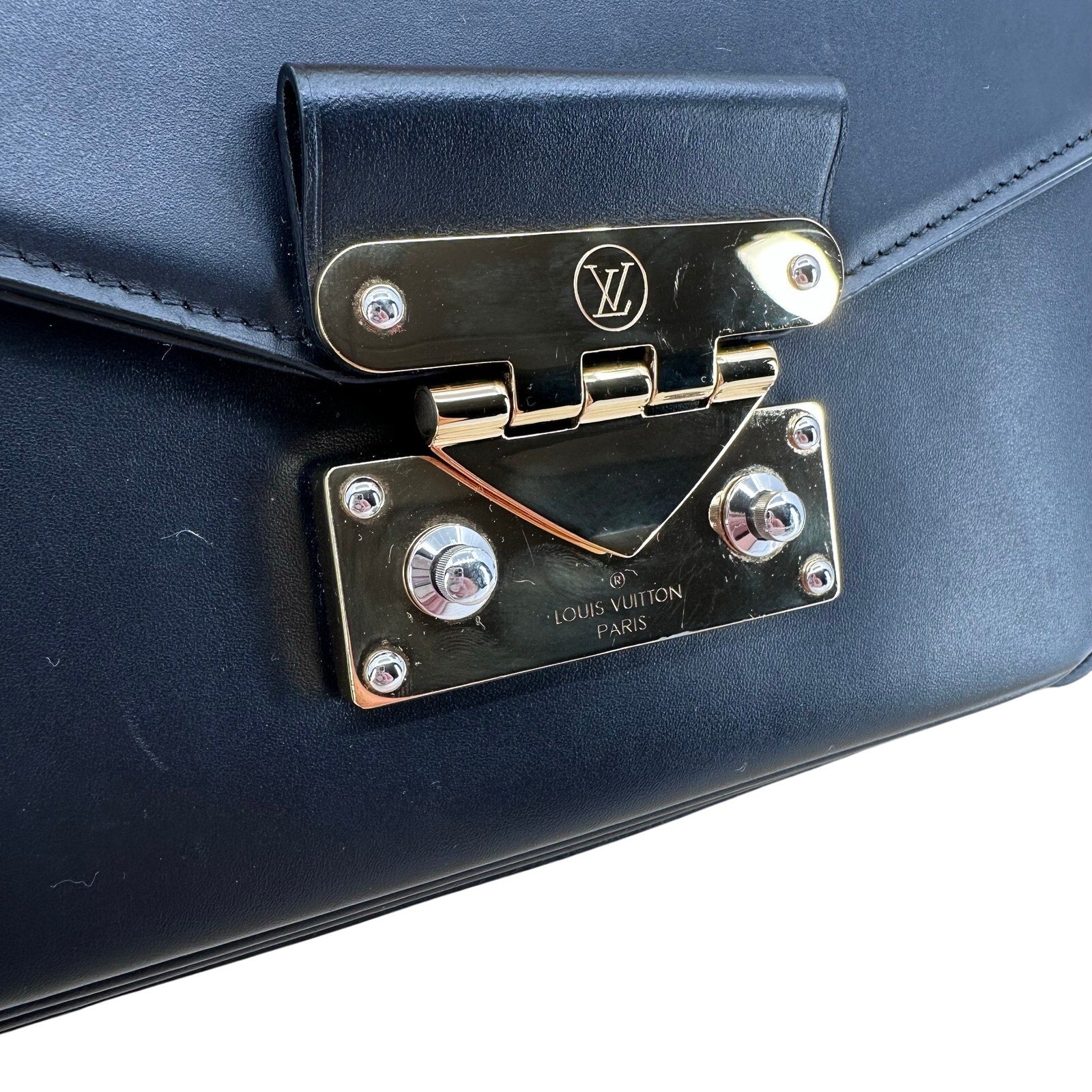 Louis Vuitton LV Black Calfskin Monogram Swing Shoulder Bag Crossbody Rare
