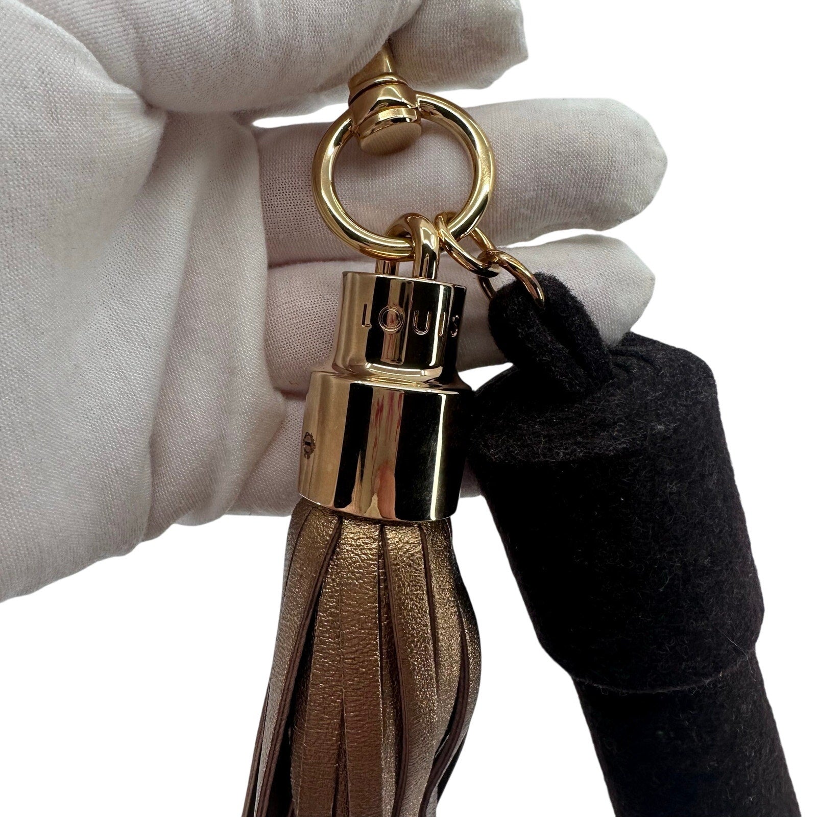 Louis Vuitton LV Tassel Bag Charm Clip Keychain Brown Gold