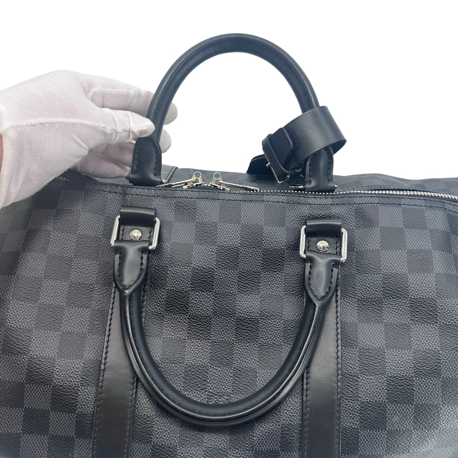 Louis Vuitton LV Damier Graphite Black Gray Keepall 55 Bandolier Duffle Bag
