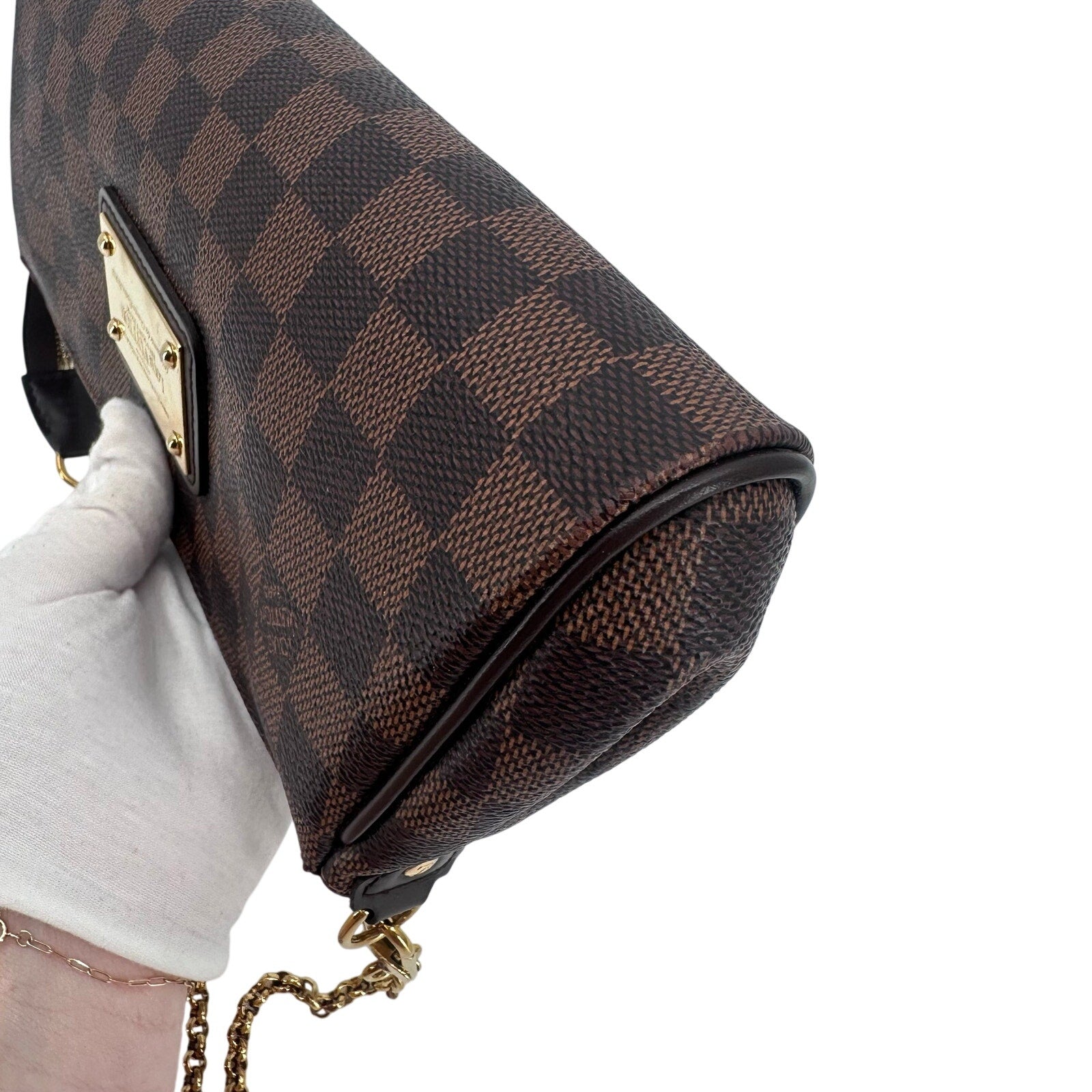 Louis Vuitton LV Damier Ebene Eva Pochette Clutch Crossbody Bag Full Set