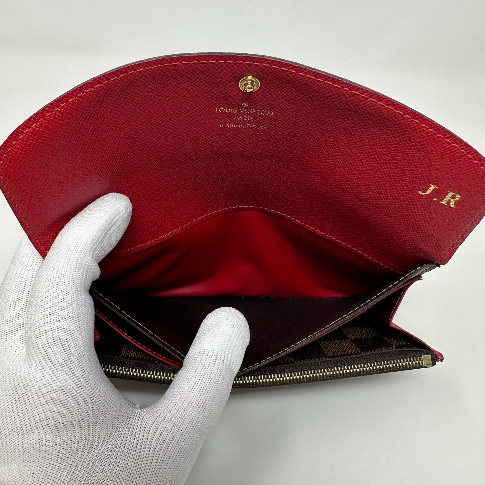 Louis Vuitton LV Damier Ebene Emilie Wallet Red