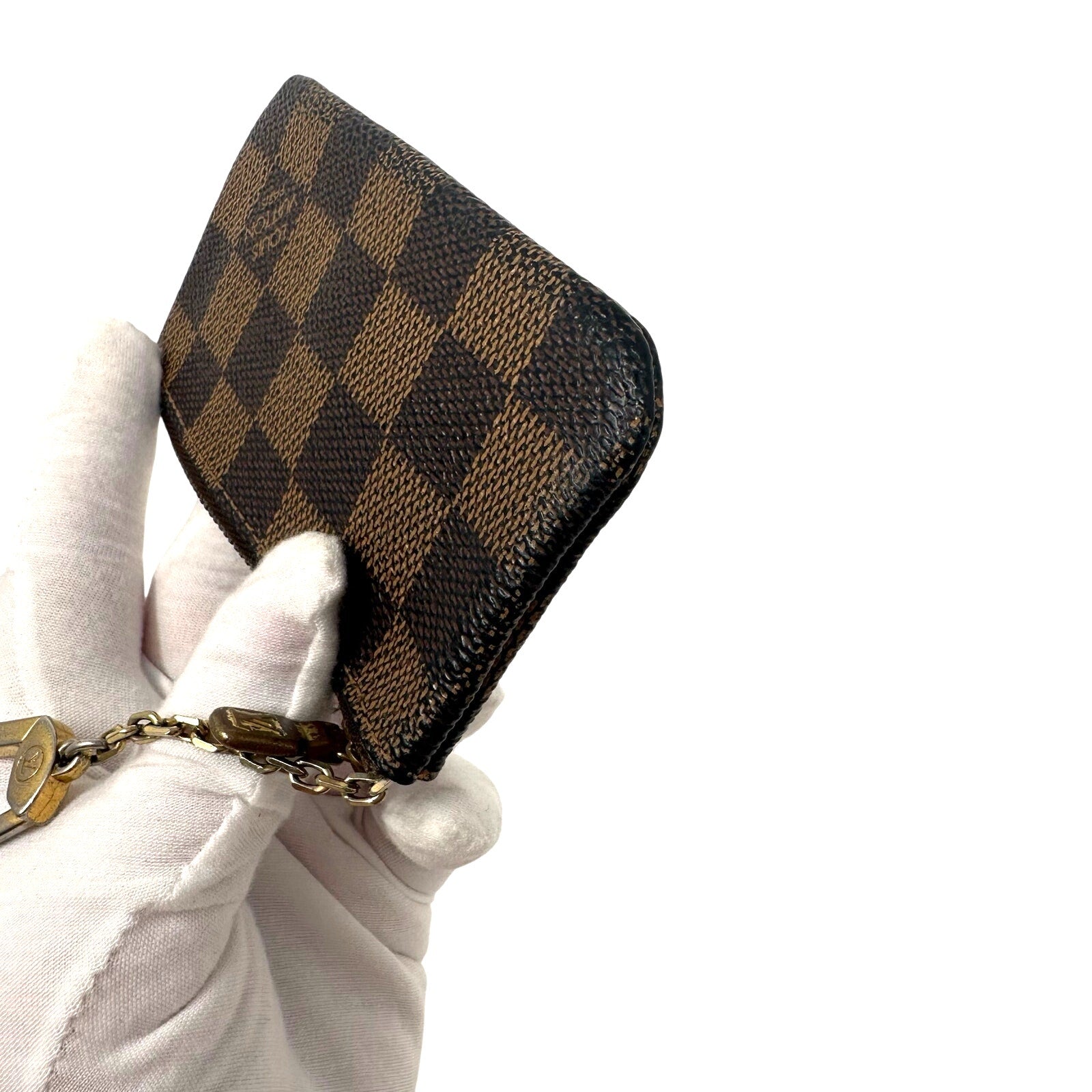 Louis Vuitton LV Damier Ebene Coin Key Cles Zip Pouch Keychain