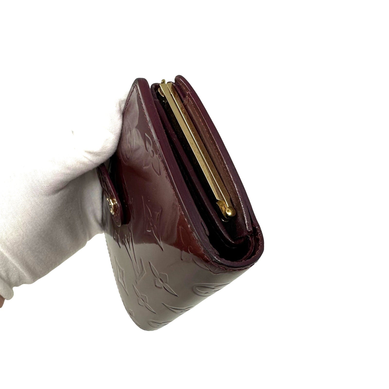 Louis Vuitton LV Vernis Monogram Kisslock Wallet Burgundy