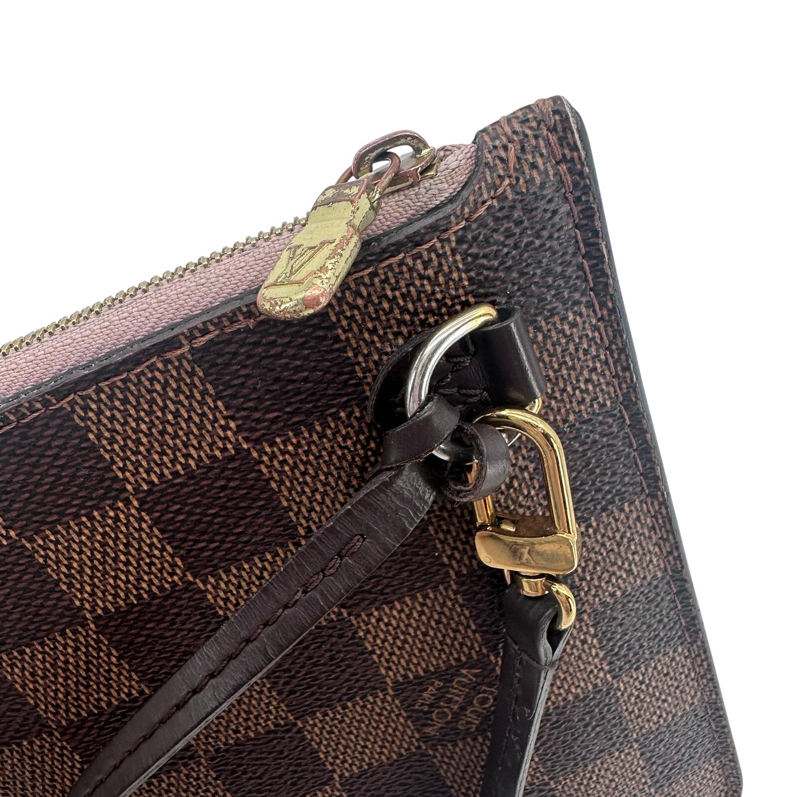Louis Vuitton LV Damier Ebene Neverfull GM Pouch Clutch Rose Ballerine