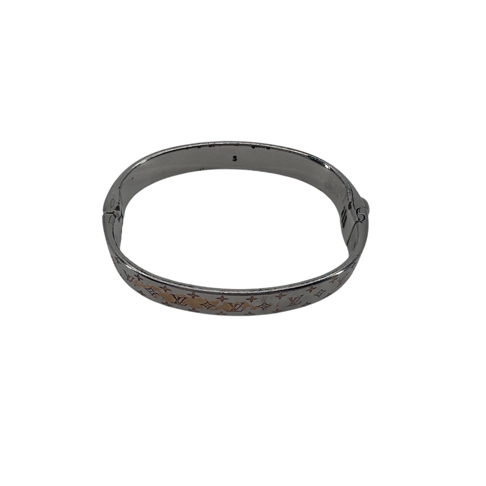 Louis Vuitton LV Nanogram Cuff Bangle Bracelet Silver Monogram Small