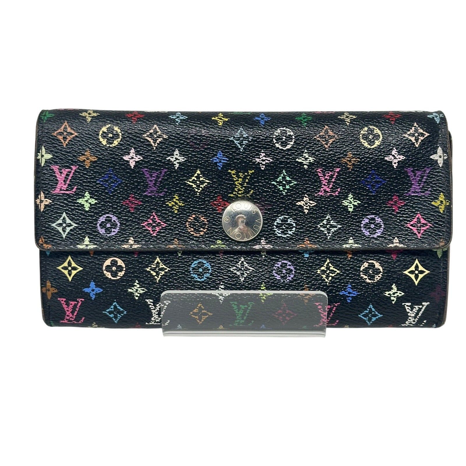 Louis Vuitton LV Black Murakami Multicolor Monogram Long Sarah Wallet Purple Interior