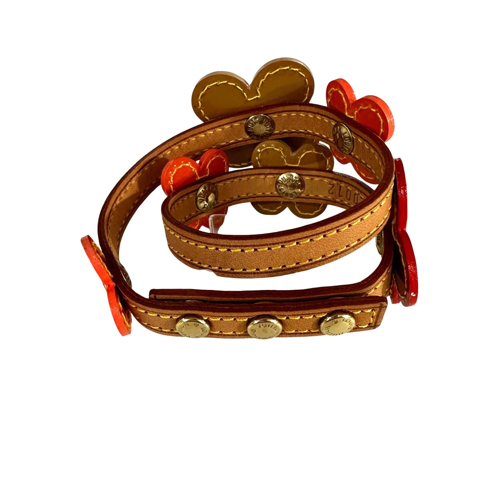 Louis Vuitton LV Monogram Vernis Lexington Flower Double Wrap Bracelet Orange Gold