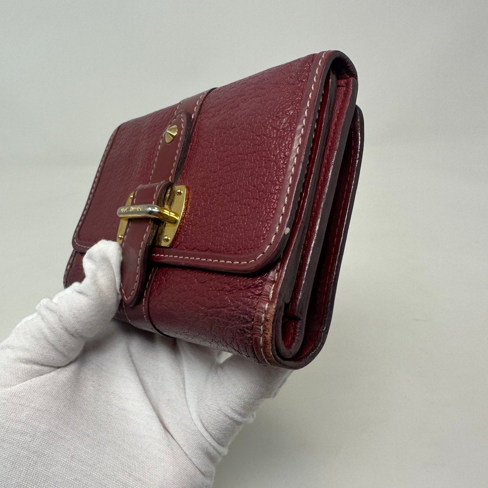 Louis Vuitton LV Suhali Portefeiulle Compact Tri-fold Wallet Red Burgundy