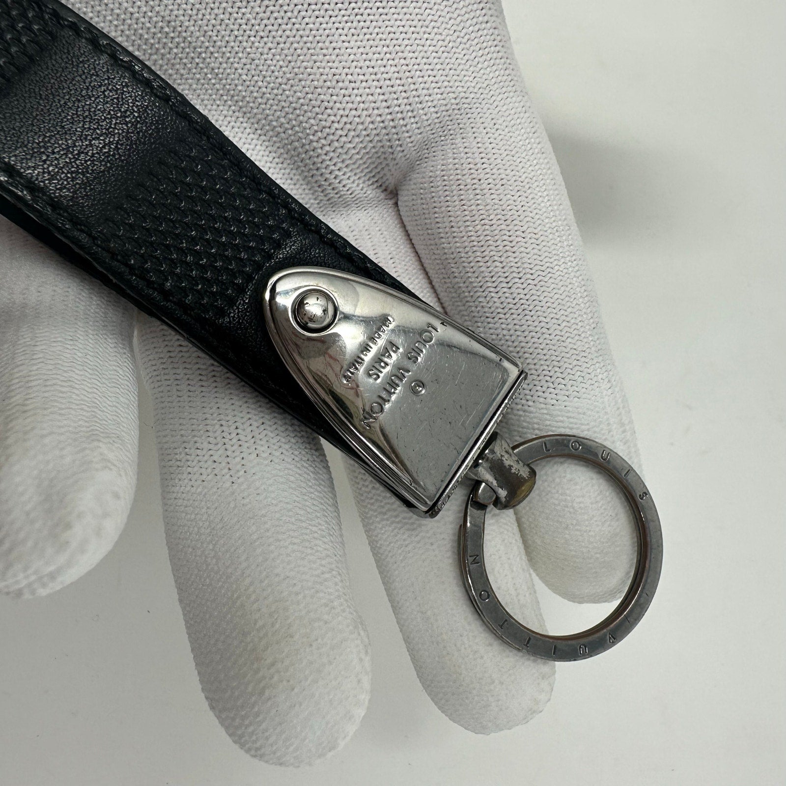 Louis Vuitton LV Porte Cles Dragonne Damier Infiniti Black Leather Keychain