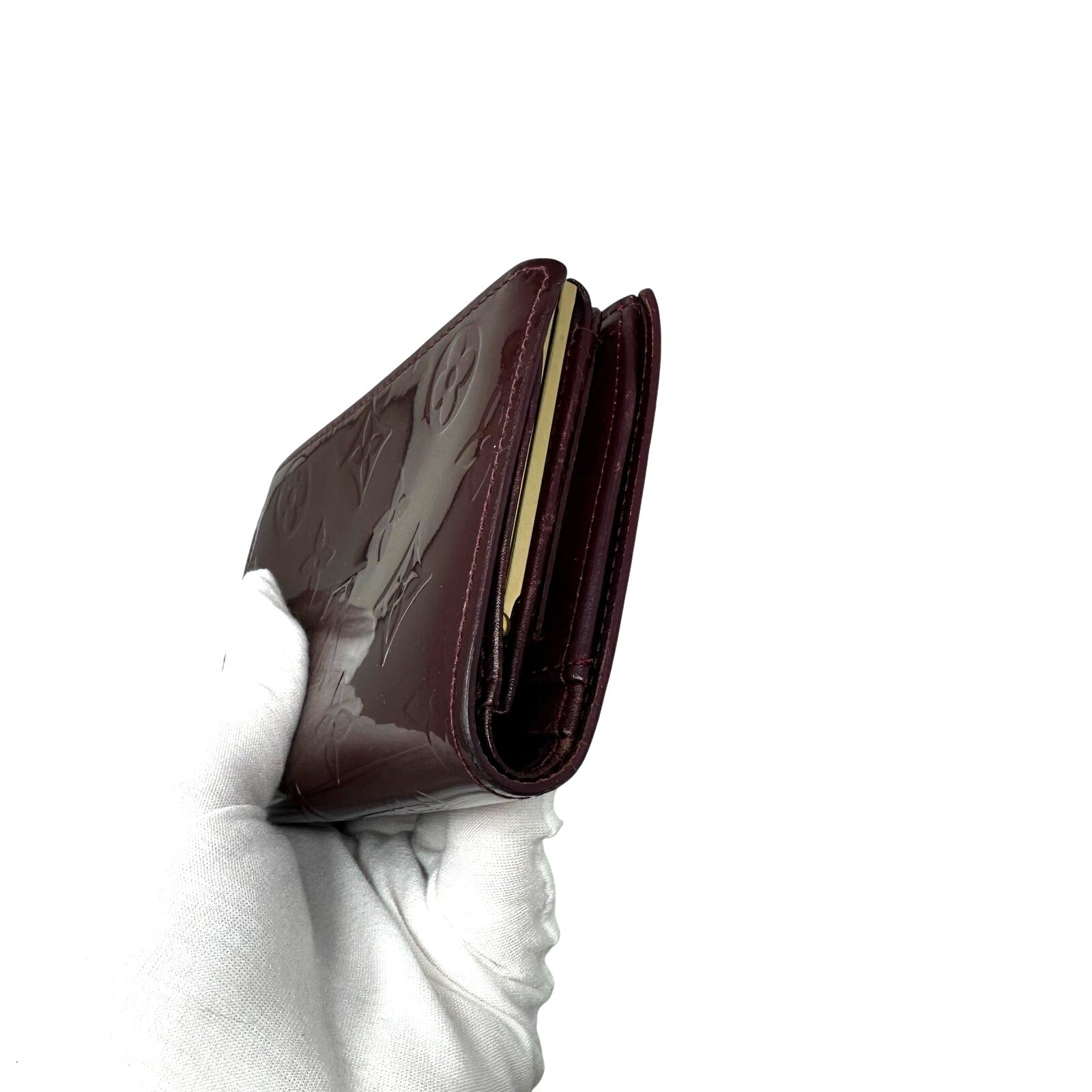 Louis Vuitton LV Vernis Monogram Kisslock Wallet Burgundy