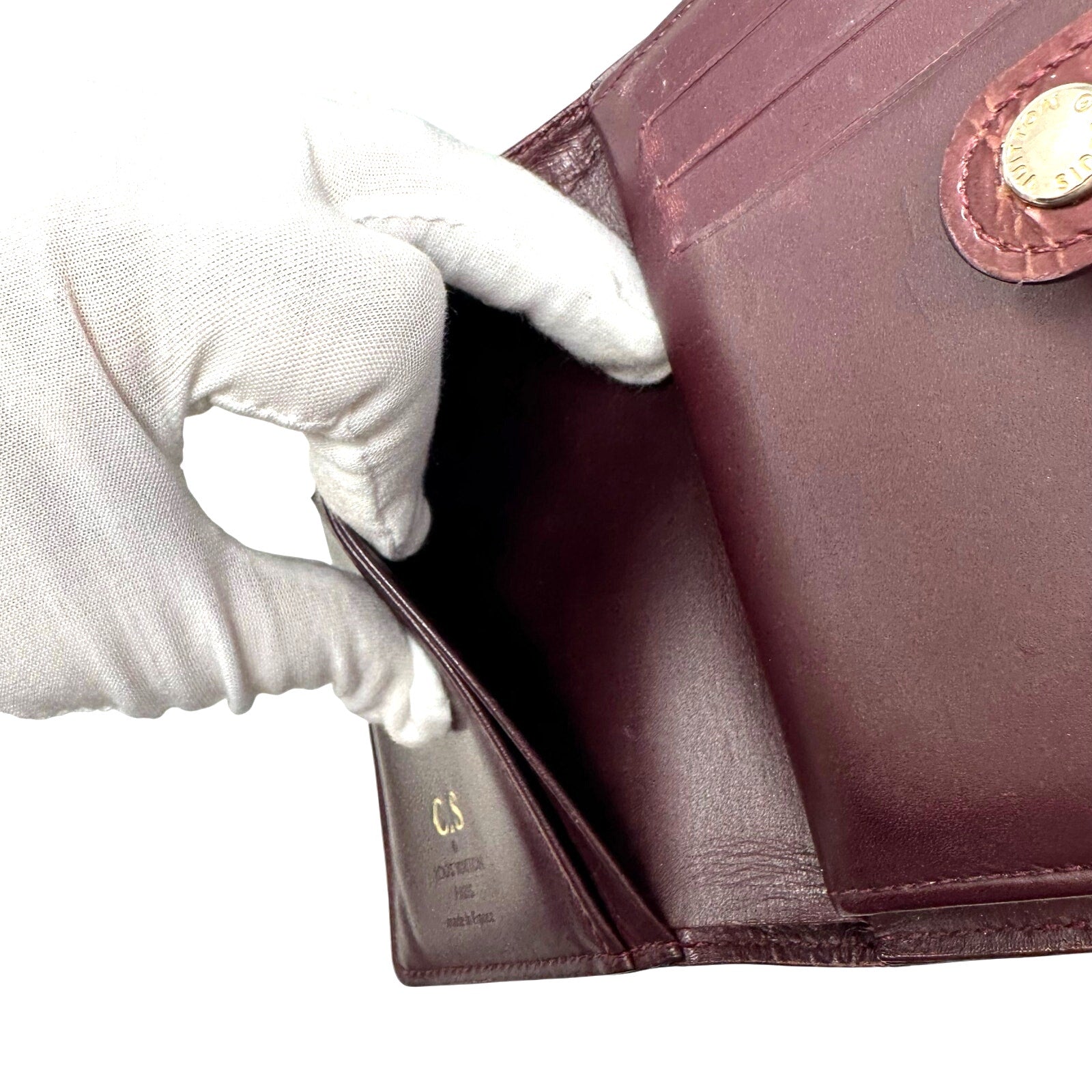 Louis Vuitton LV Vernis Monogram Kisslock Wallet Burgundy