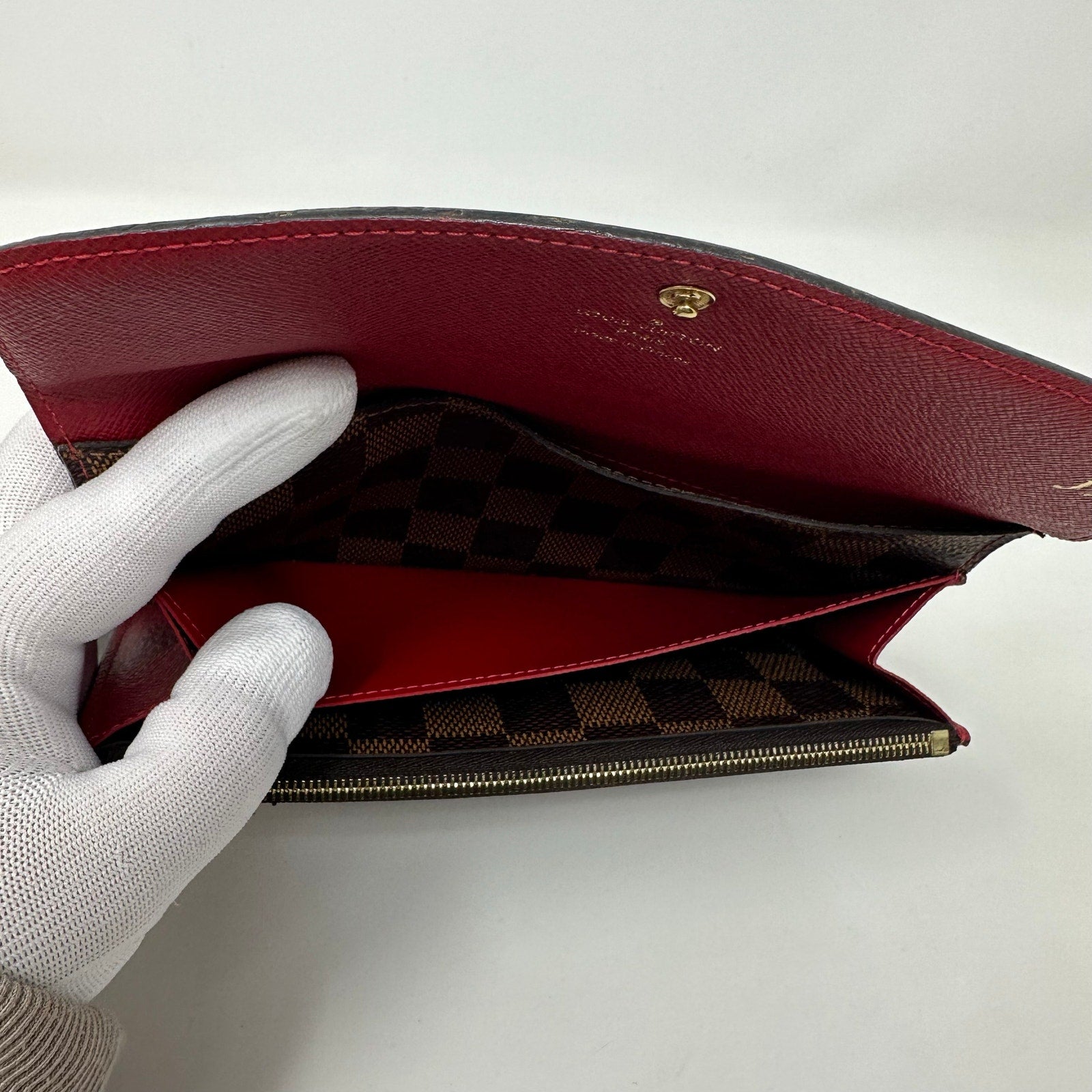 Louis Vuitton LV Damier Ebene Emilie Wallet Red