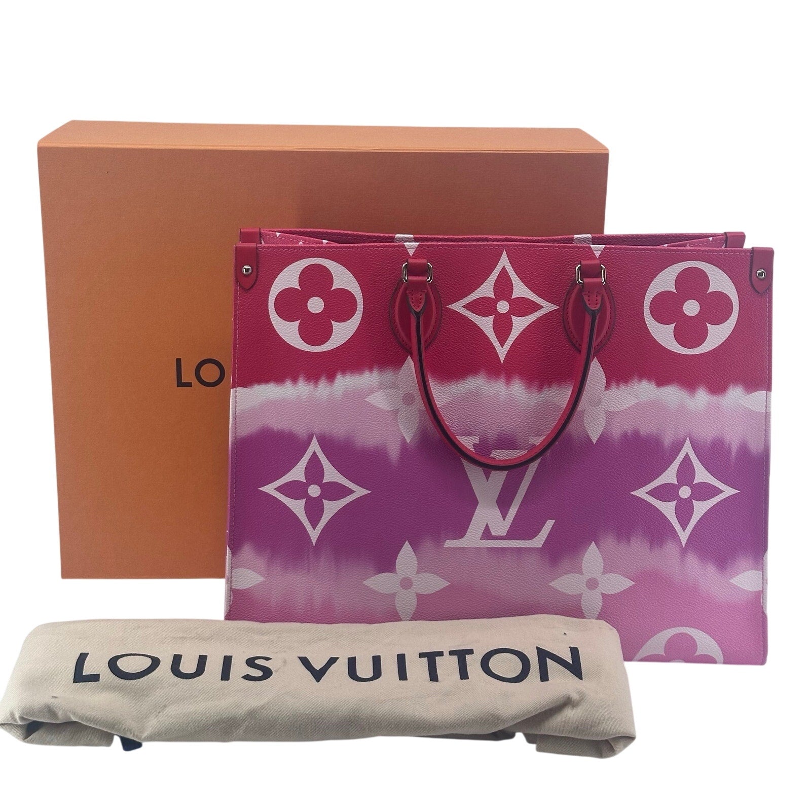 Louis Vuitton LV Monogram Escale Onthego GM Rouge Red Pink Tote Bag Full Set