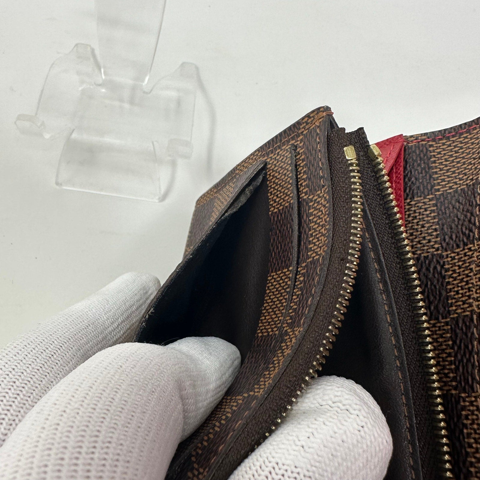 Louis Vuitton LV Damier Ebene Emilie Wallet Red