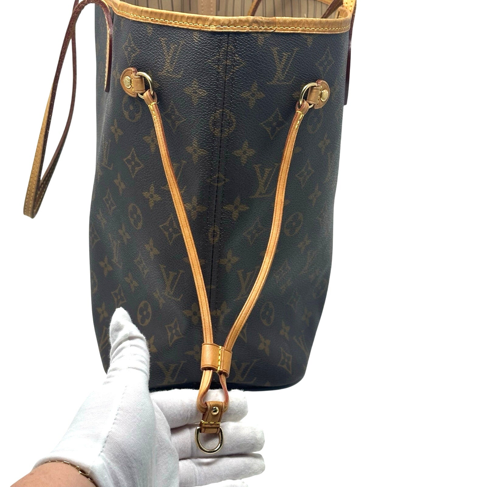 Louis Vuitton LV Monogram Neverfull MM Tote Bag Beige Interior