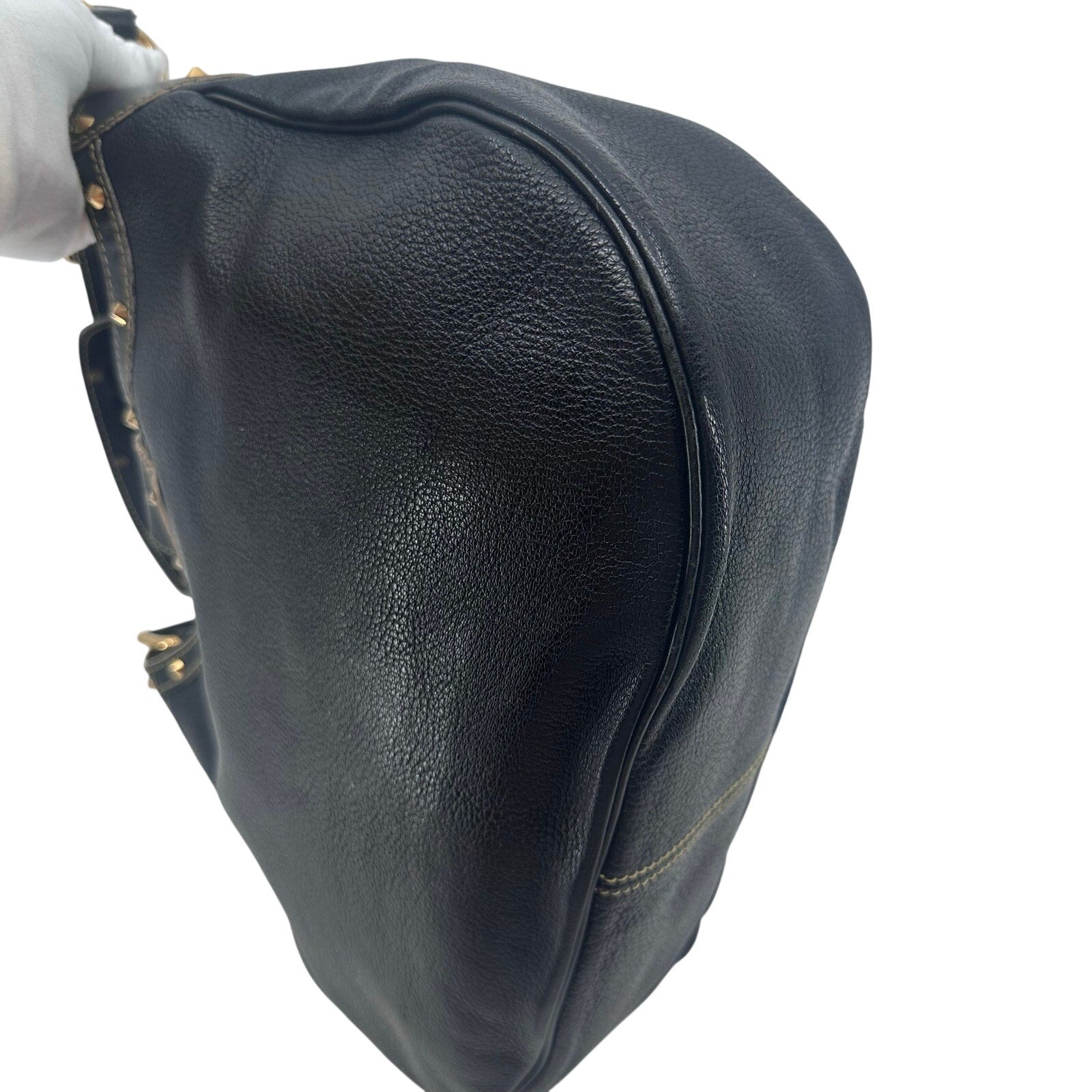 Louis Vuitton LV Suhali L Affriolant Black Leather Gold Studded Hobo Shoulder Bag