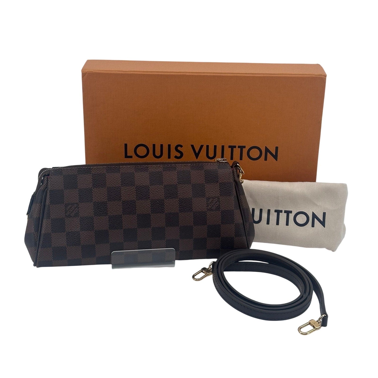 Louis Vuitton LV Damier Ebene Eva Pochette Clutch Crossbody Bag Full Set