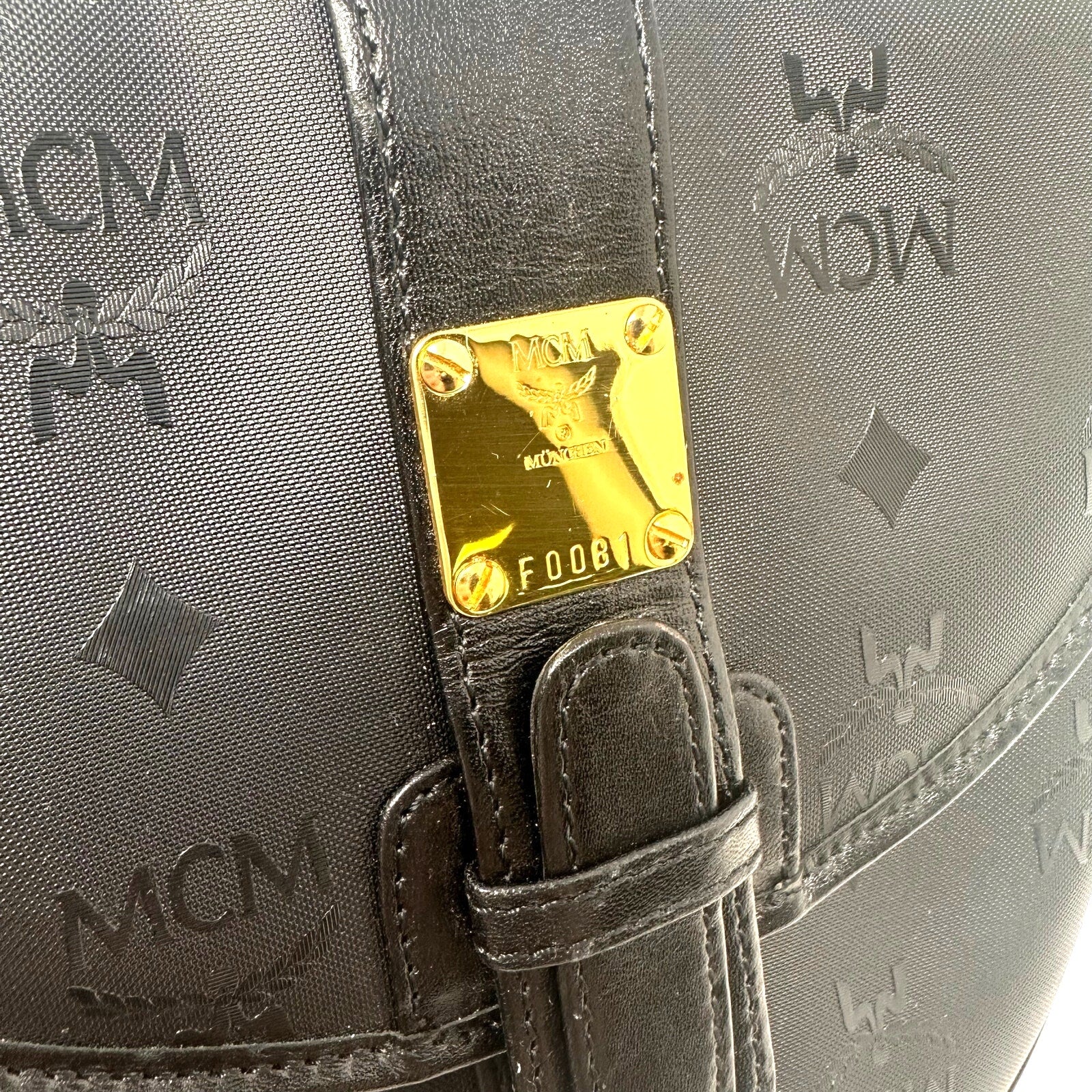 Vintage MCM Black Visettos Signature Crossbody Bag