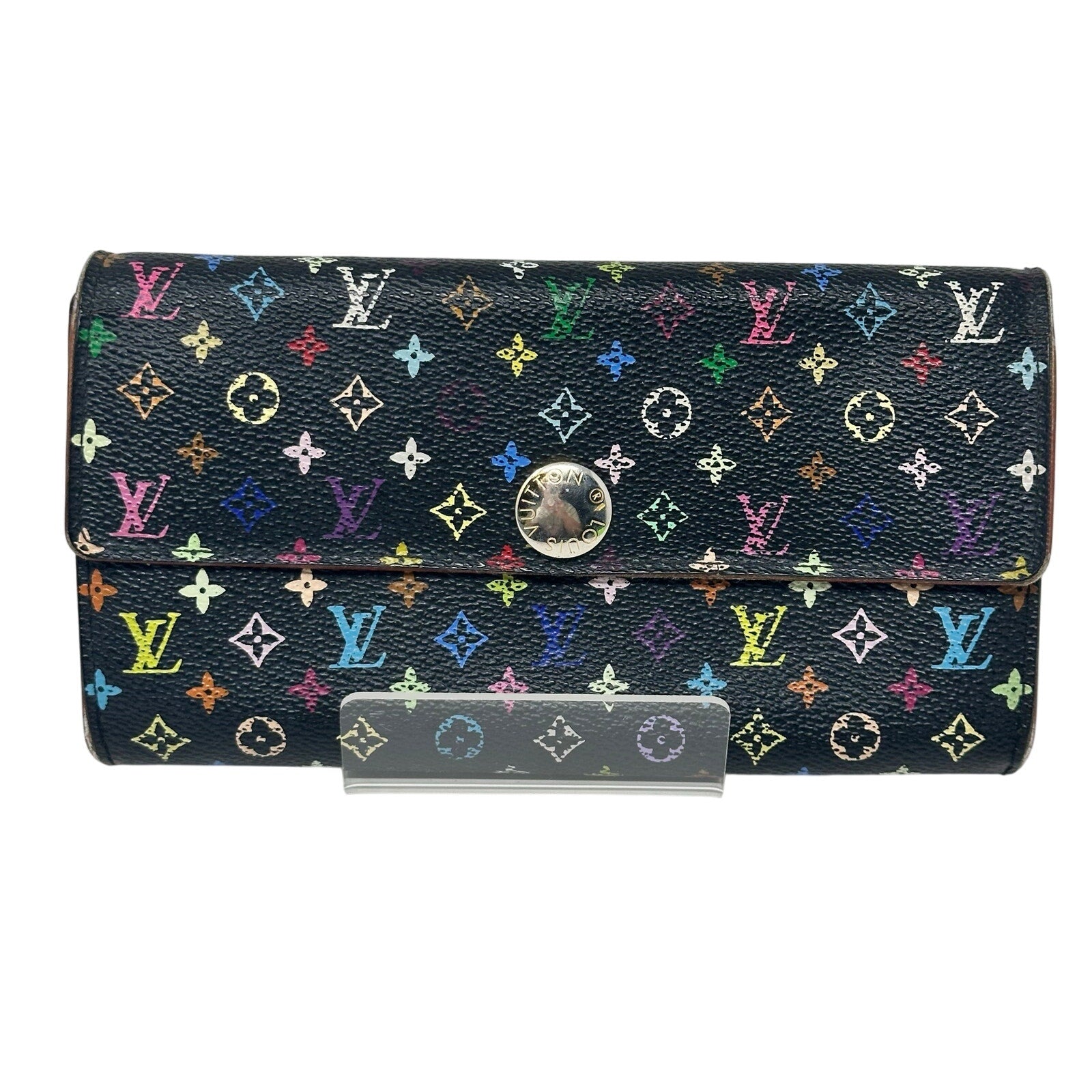 Louis Vuitton LV Black Murakami Multicolor Monogram Long Sarah Wallet Beige Interior