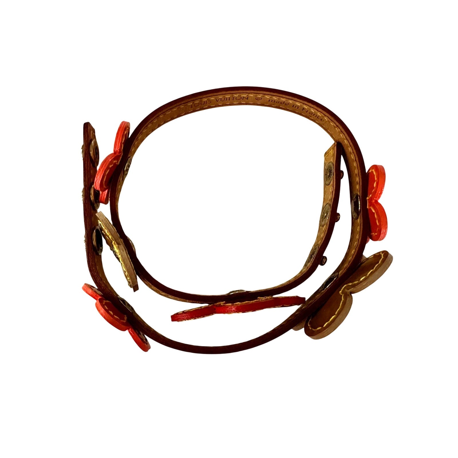 Louis Vuitton LV Monogram Vernis Lexington Flower Double Wrap Bracelet Orange Gold