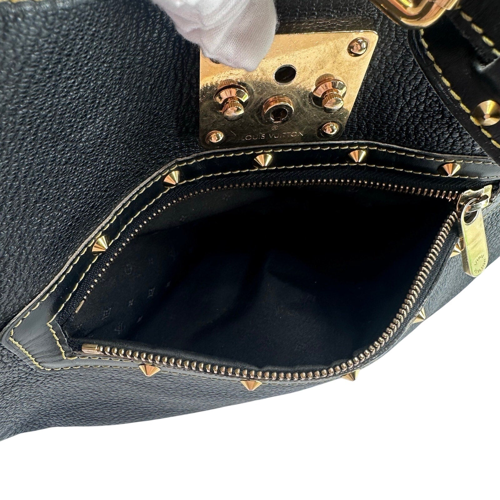 Louis Vuitton LV Suhali L Affriolant Black Leather Gold Studded Hobo Shoulder Bag