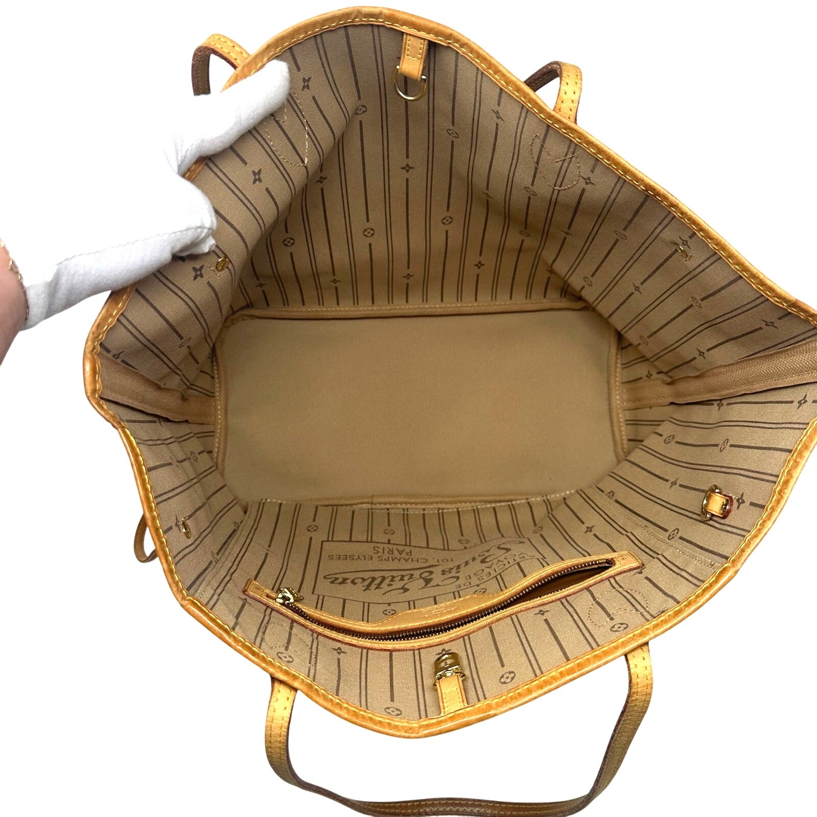 Louis Vuitton LV Monogram Neverfull MM Tote Bag Beige Interior