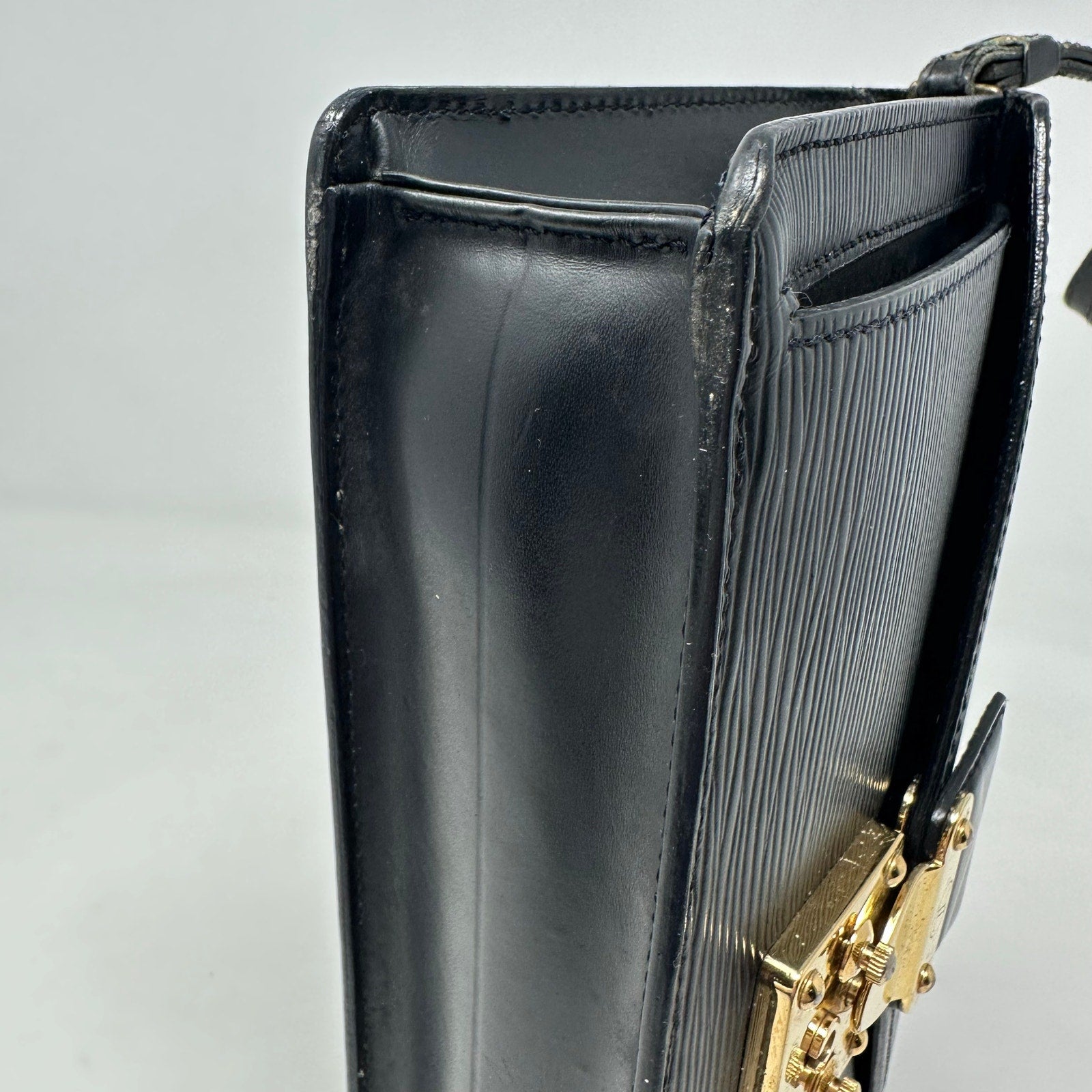 Louis Vuitton LV Epi Leather Pochette Sellier Dragonne Clutch Bag Black