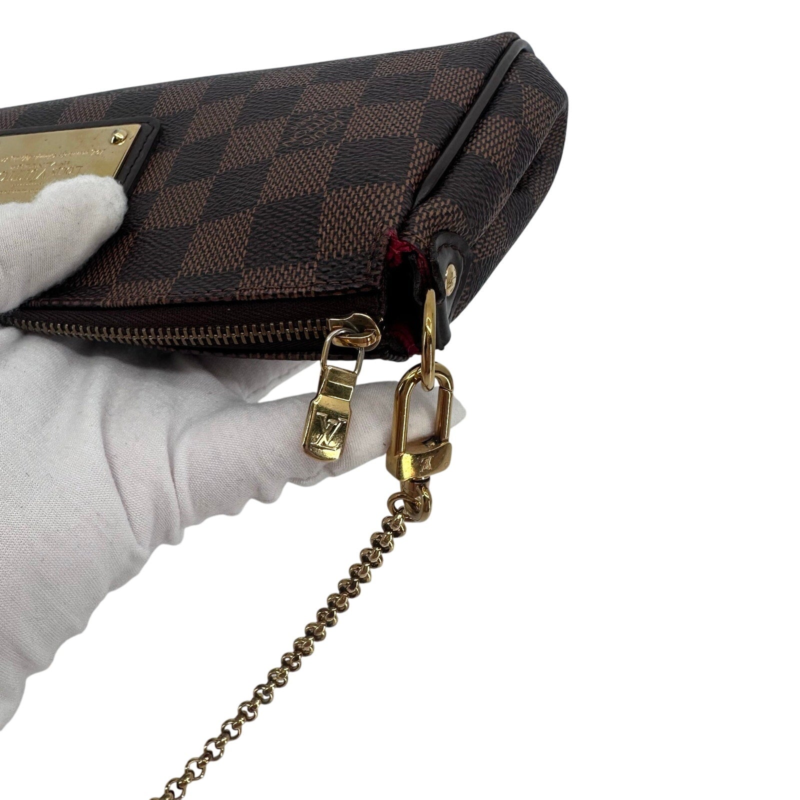 Louis Vuitton LV Damier Ebene Eva Pochette Clutch Crossbody Bag Full Set