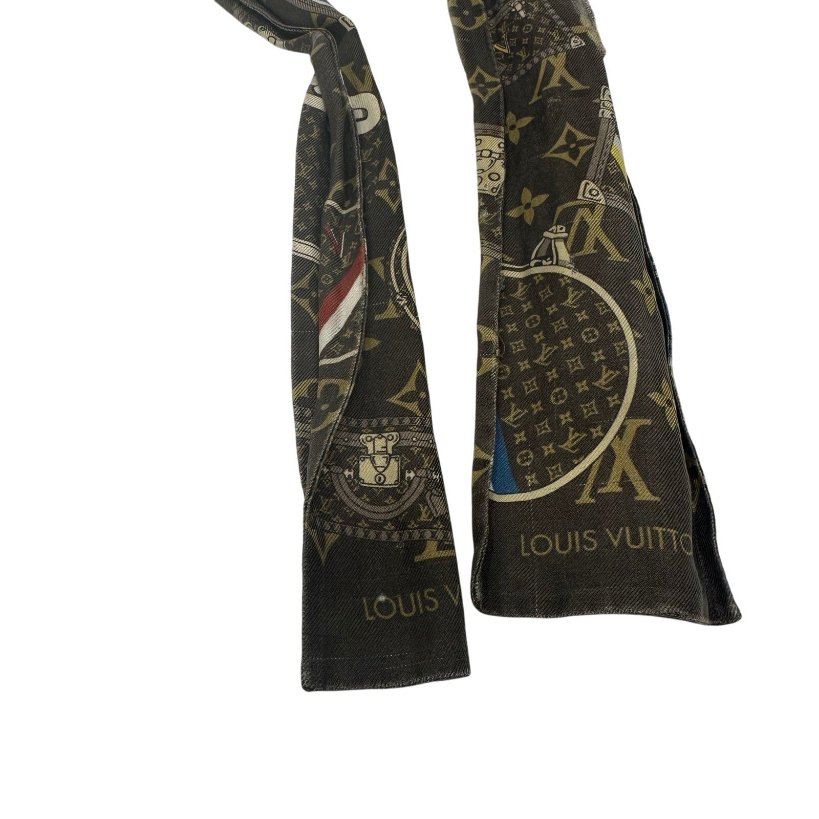 Louis Vuitton LV Silk Scarf Monogram Brown Trunk Twilly