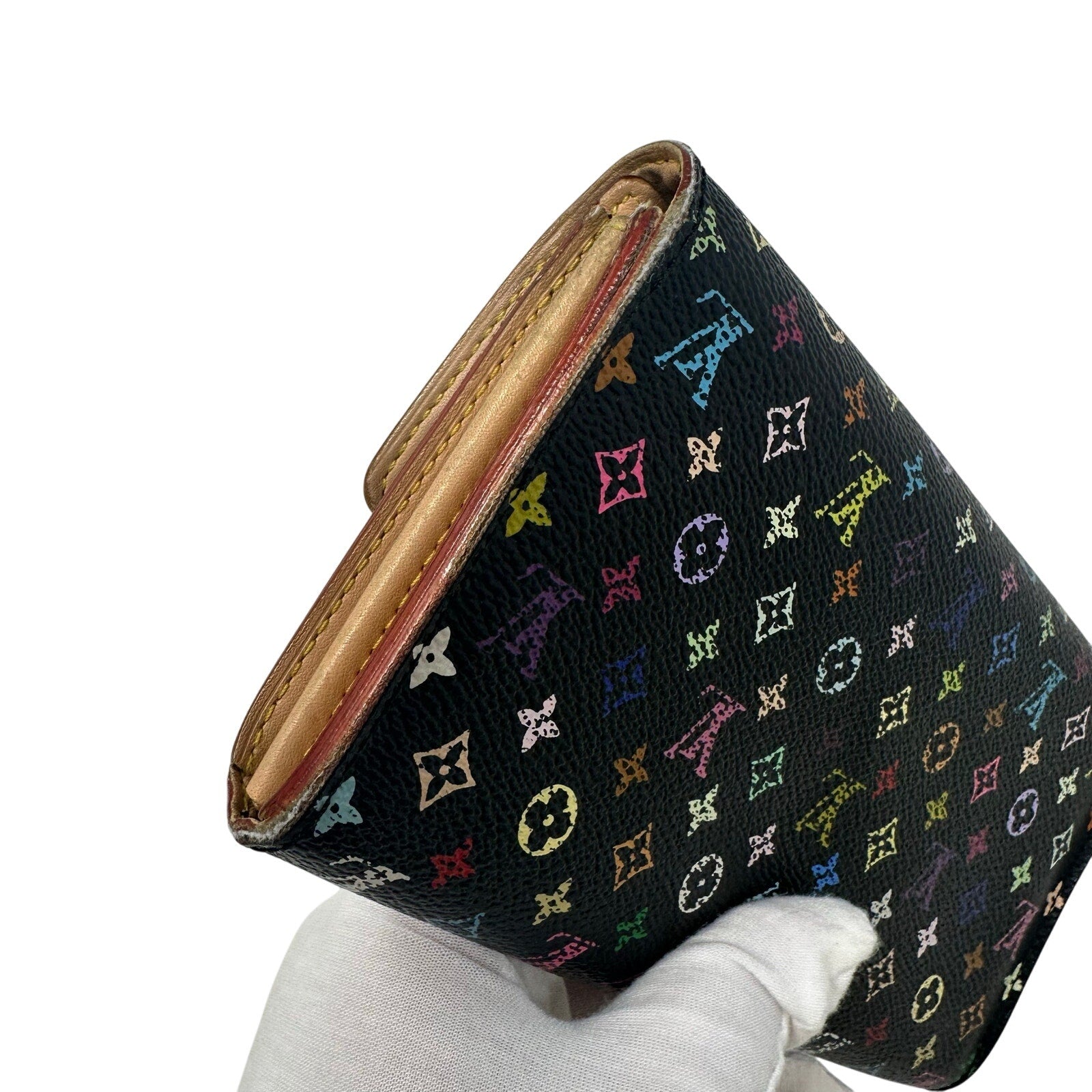 Louis Vuitton LV Black Murakami Multicolor Monogram Long Sarah Wallet Beige Interior