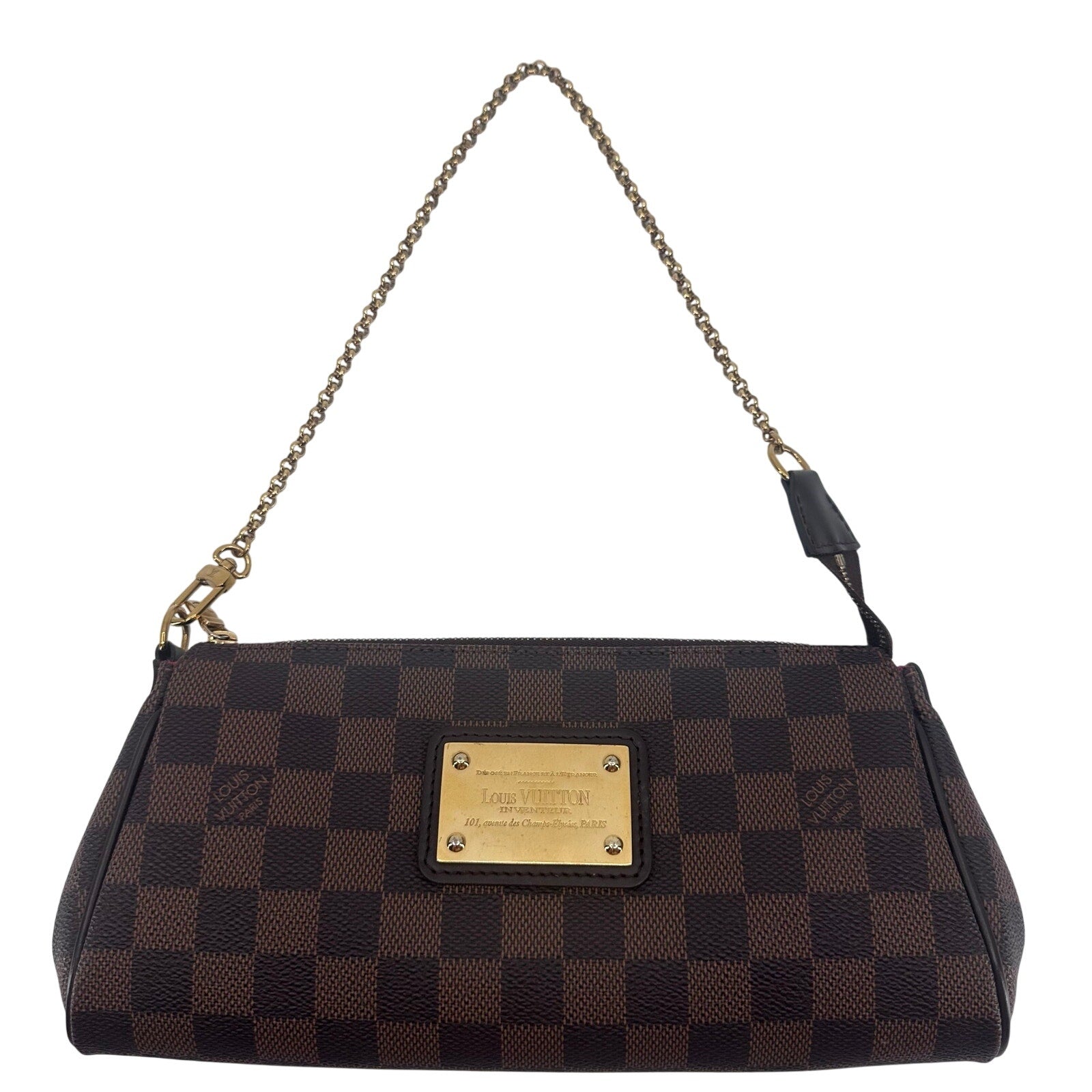 Louis Vuitton LV Damier Ebene Eva Pochette Clutch Crossbody Bag Full Set