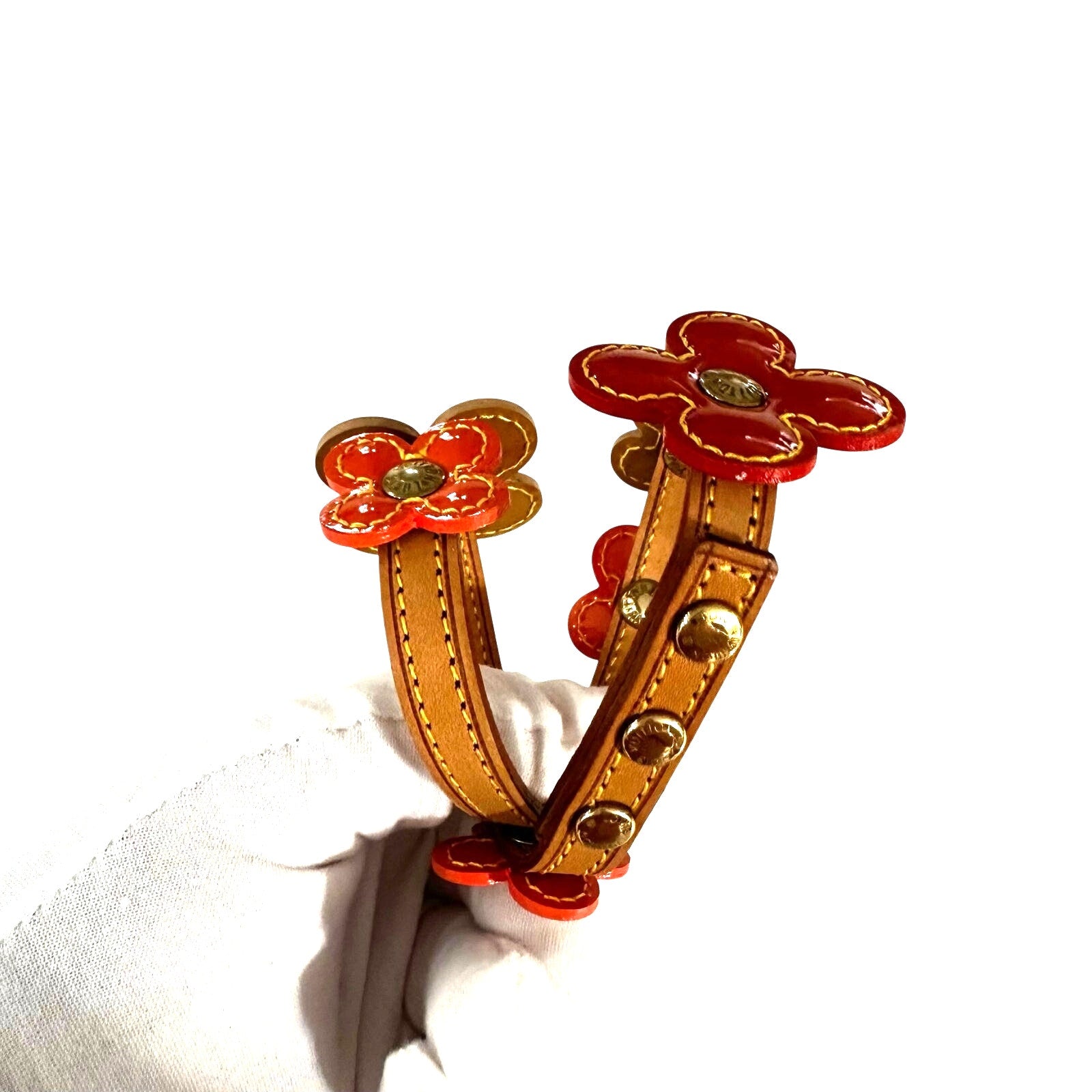 Louis Vuitton LV Monogram Vernis Lexington Flower Double Wrap Bracelet Orange Gold