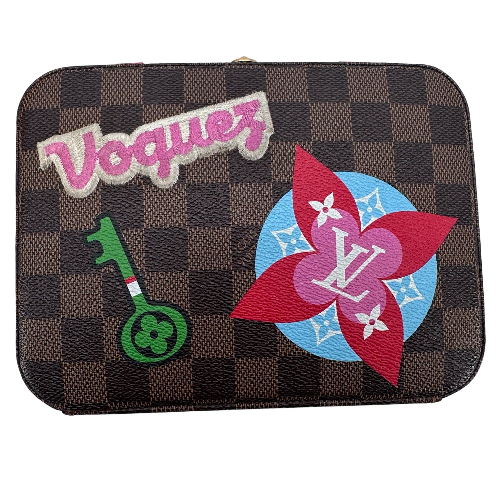 Louis Vuitton LV Damier Ebene Stories Box Trunk Crossbody Bag With Patches Full Set
