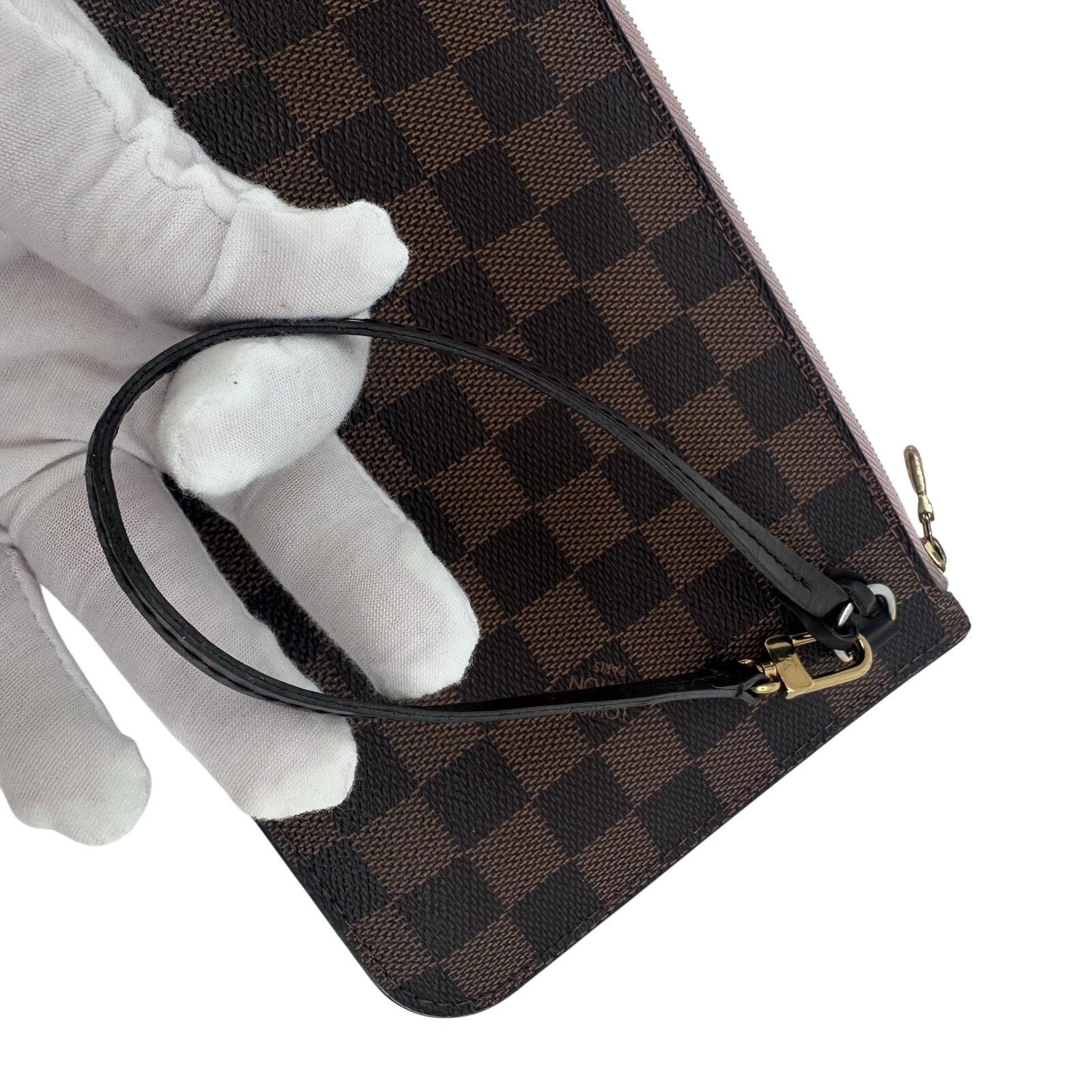 Louis Vuitton LV Damier Ebene Neverfull GM Pouch Clutch Rose Ballerine