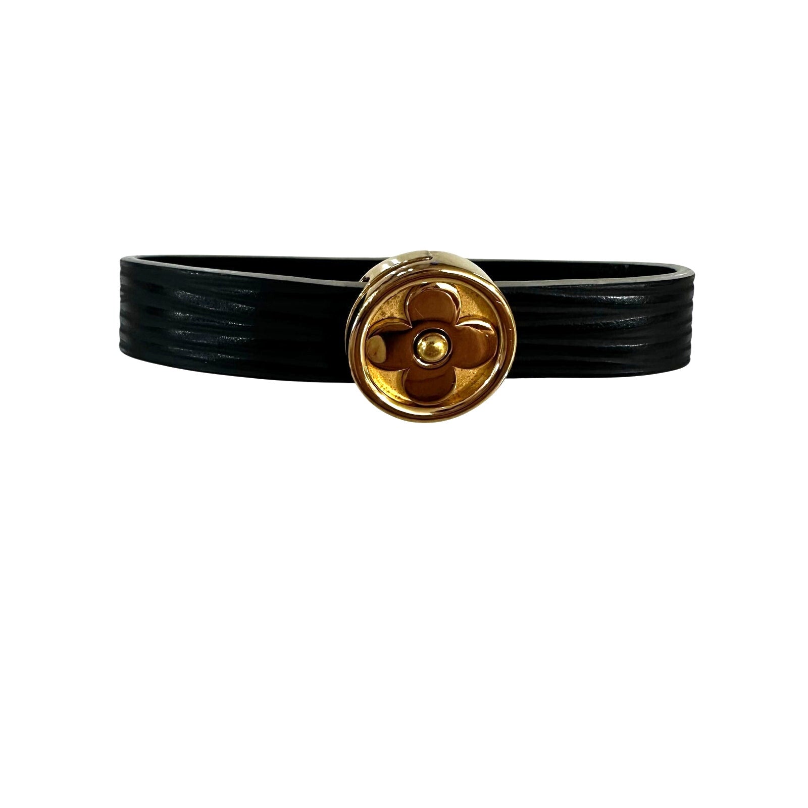 Louis Vuitton LV Black Epi Leather Flower Action Brasserie Bracelet Arm Band Noir