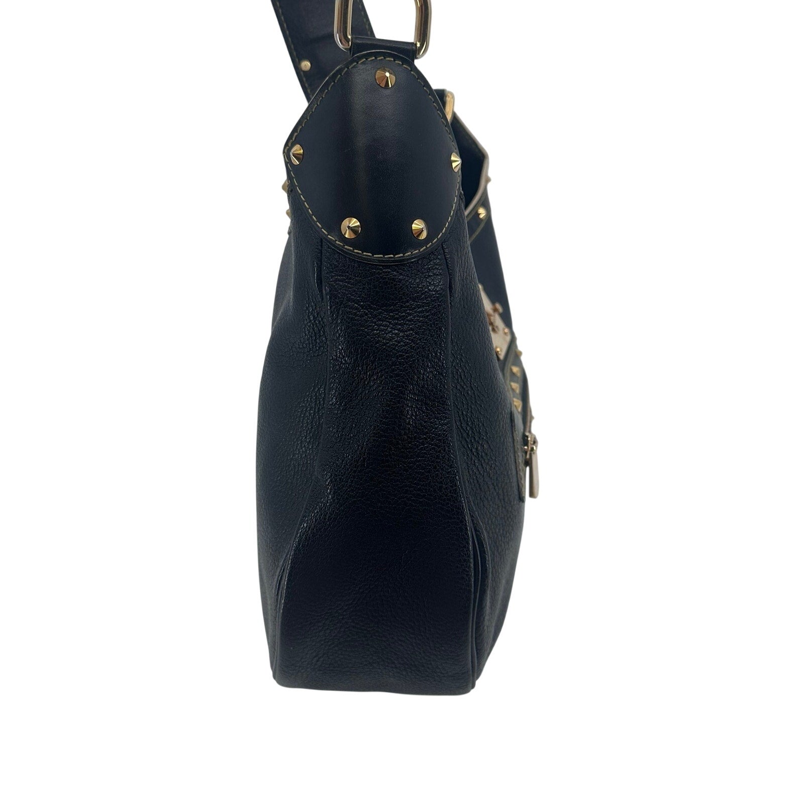 Louis Vuitton LV Suhali L Affriolant Black Leather Gold Studded Hobo Shoulder Bag