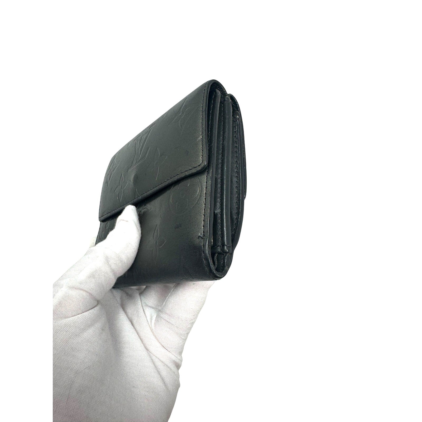 Louis Vuitton LV Mat Monogram Vernis Elise Compact Wallet Gunmetal Gray