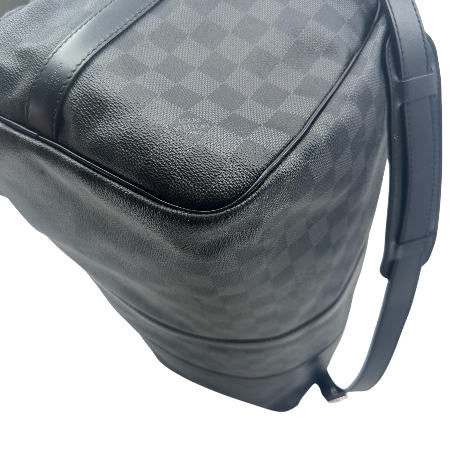 Louis Vuitton LV Damier Graphite Black Gray Keepall 55 Bandolier Duffle Bag