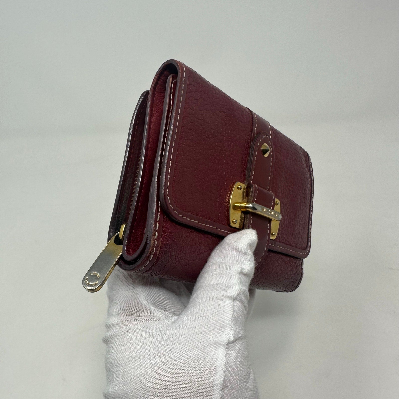 Louis Vuitton LV Suhali Portefeiulle Compact Tri-fold Wallet Red Burgundy