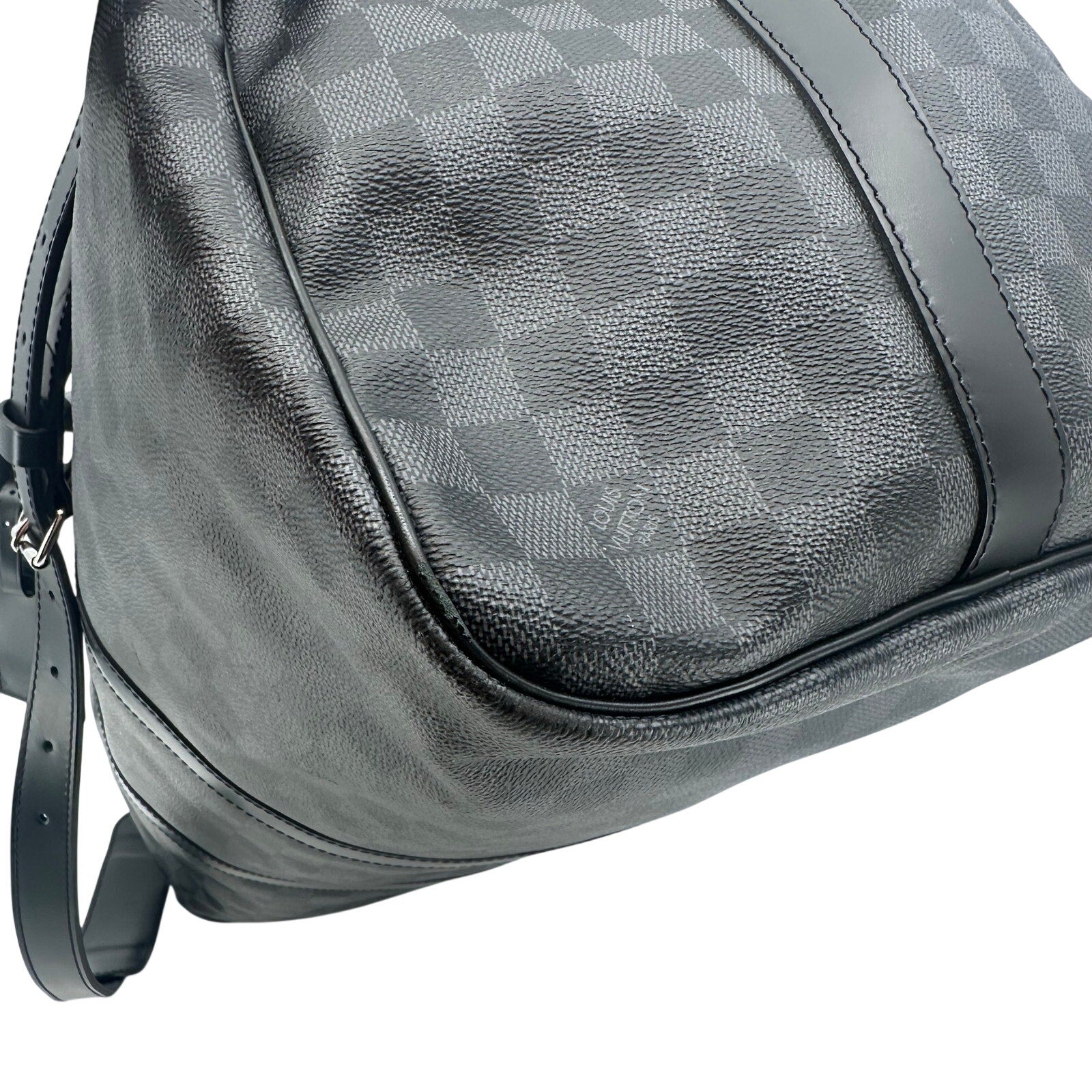 Louis Vuitton LV Damier Graphite Black Gray Keepall 55 Bandolier Duffle Bag