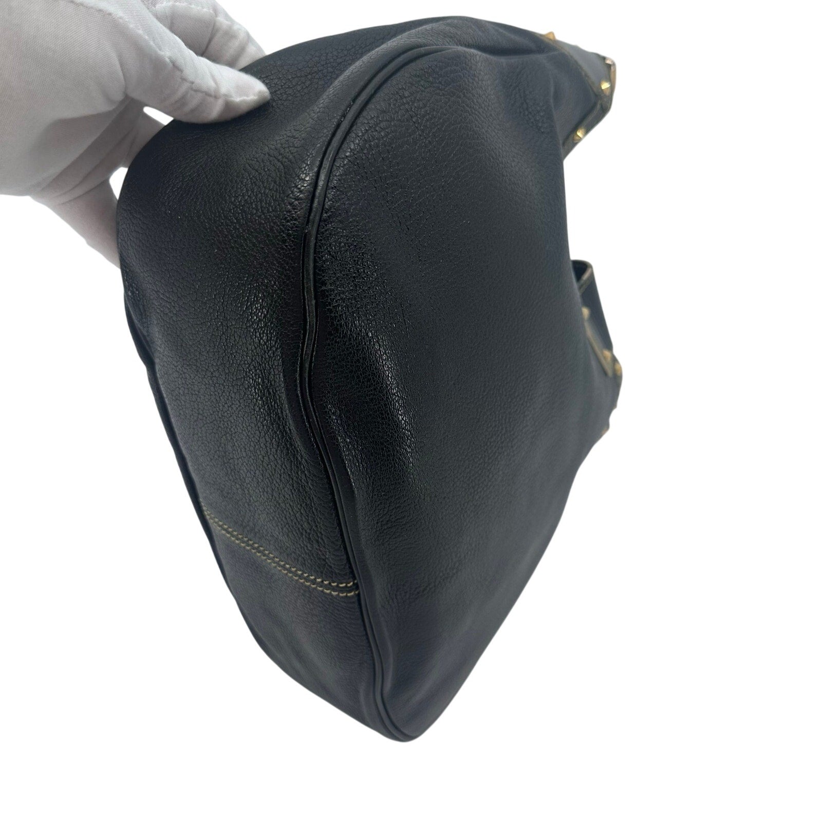 Louis Vuitton LV Suhali L Affriolant Black Leather Gold Studded Hobo Shoulder Bag